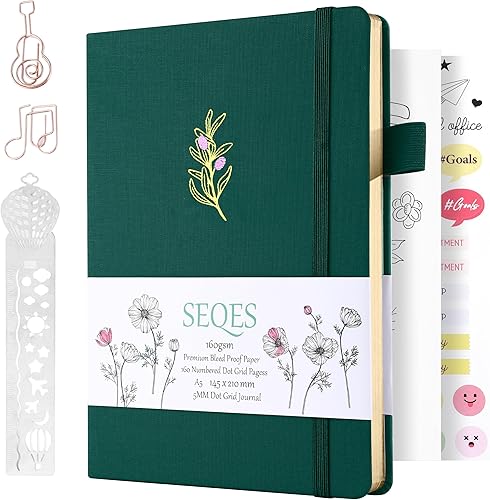 Miniatura 60 de A5 Bullet Dotted Journal Notebook 160gsm Thick Bleedproof Paper, Lay Flat Binding, 160 Numbered Pages Hard Cover Dot Grid Notebook/Bullet