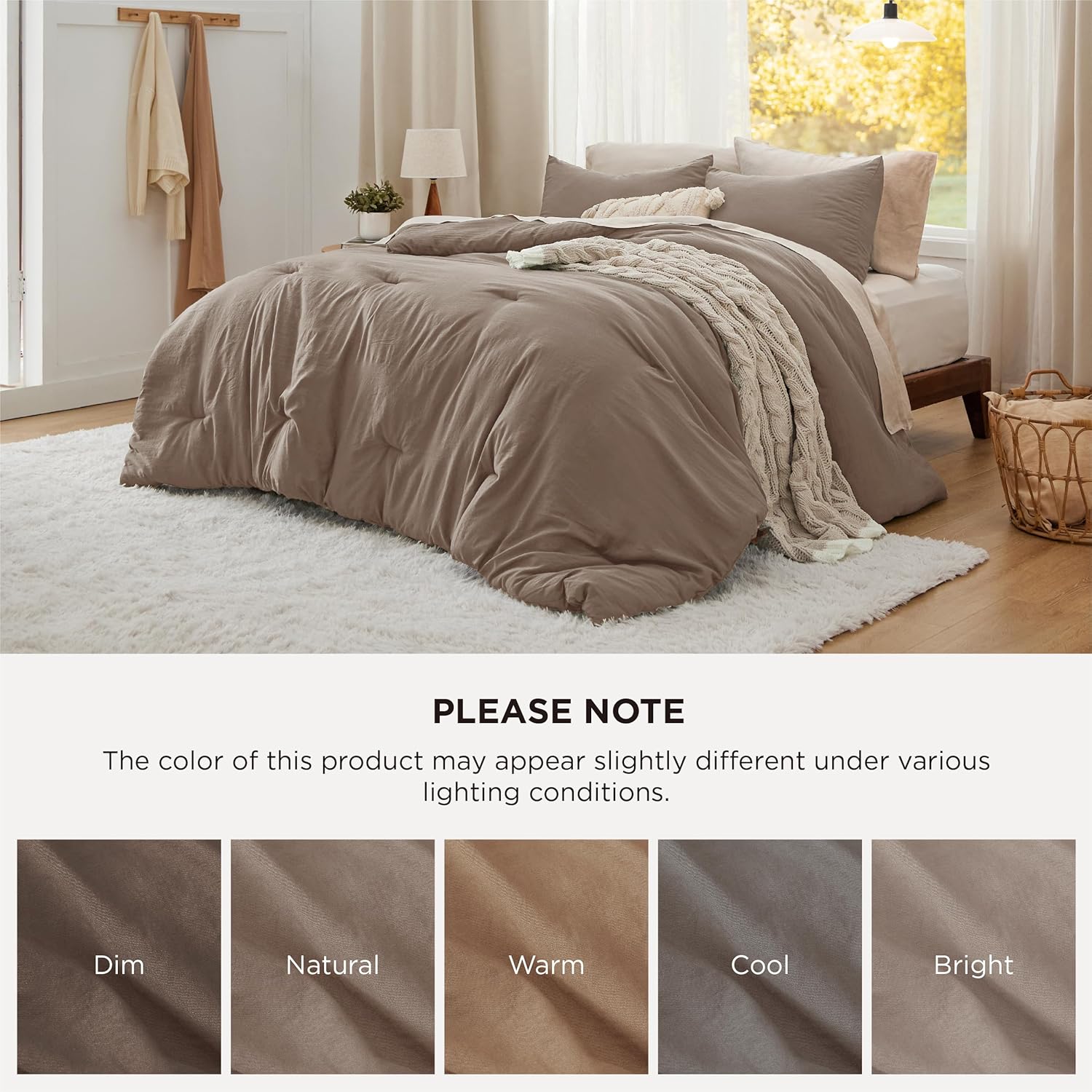 Bedsure King Comforter Set, Brown Soft Prewashed Bedding for All Seasons, 3 Pieces GentleSoft™ Bed Set, 1 Lightweight Comforter (104"x90") and 2 Pillowcases (20"x36") - Image 7
