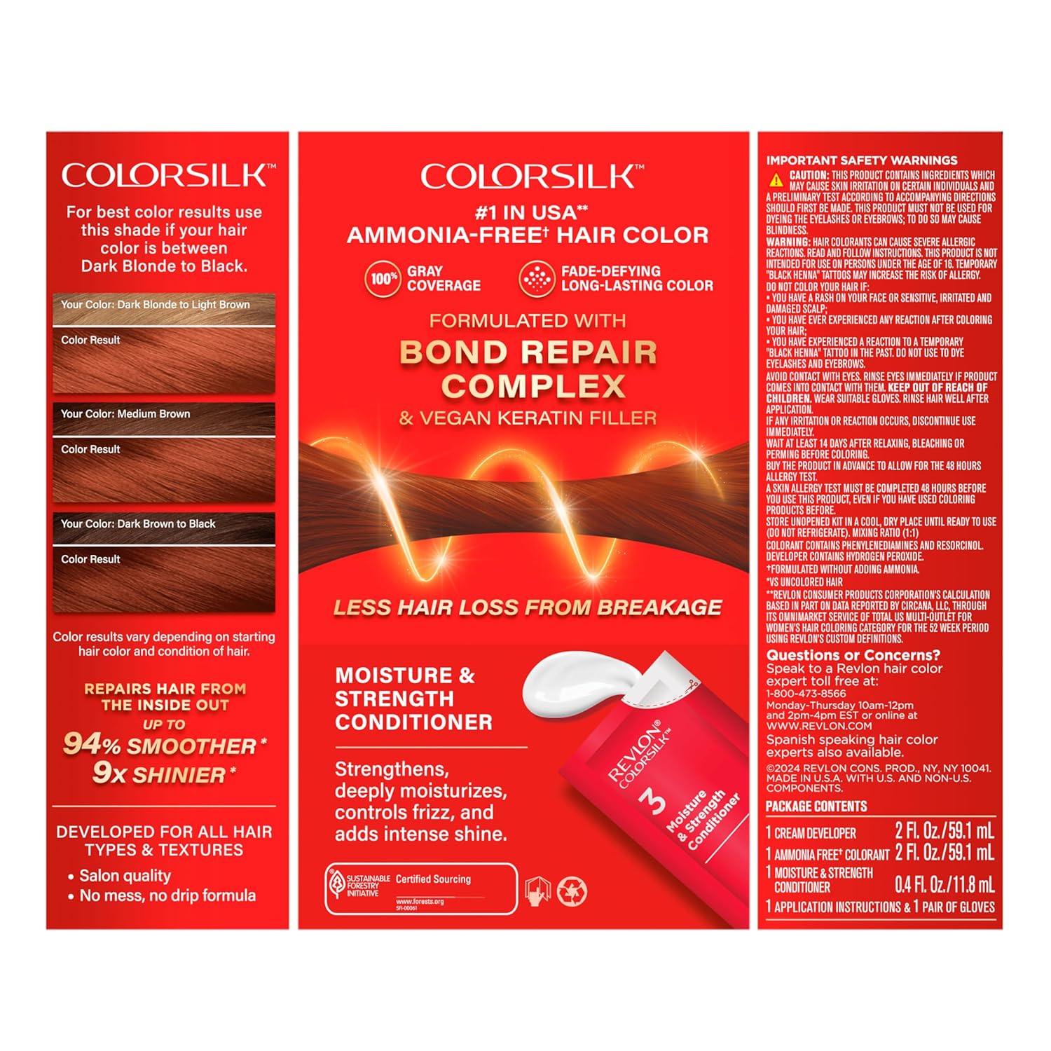 Revlon ColorSilk with Bond Repair Complex, Auburn Permanent Hair Color, 100% Gray Coverage, Ammonia Free Hair Dye, Vegan Keratin, 42 Medium Auburn (Pack of 3) - Image 12
