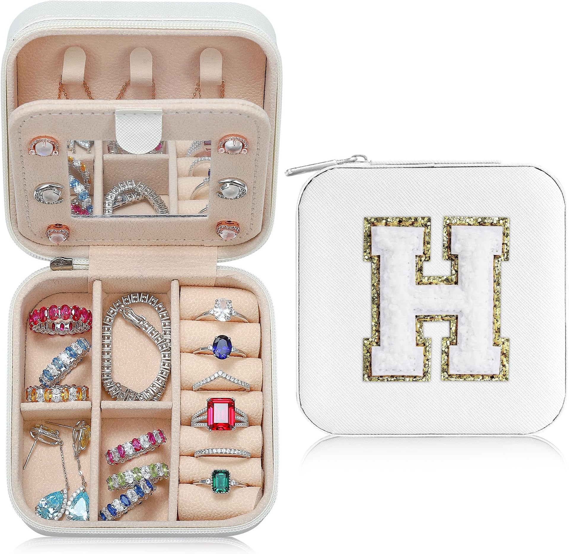 Parima Small Jewelry Box for Girls, Initial Jewelry Boxes for Girls | Small Jewelry Organizer | Travel Jewelry Case -Initial H -White
