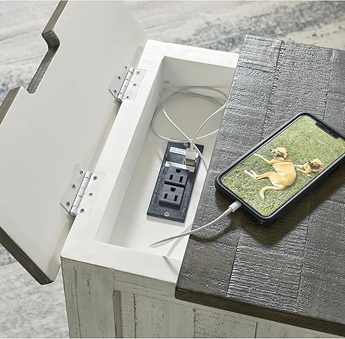 Miniatura 8 de Signature Design by Ashley Havalance - Mesa auxiliar de silla casual, puerto de carga USB doble, estante fijo, madera de pino, 16 pulgadas de ancho