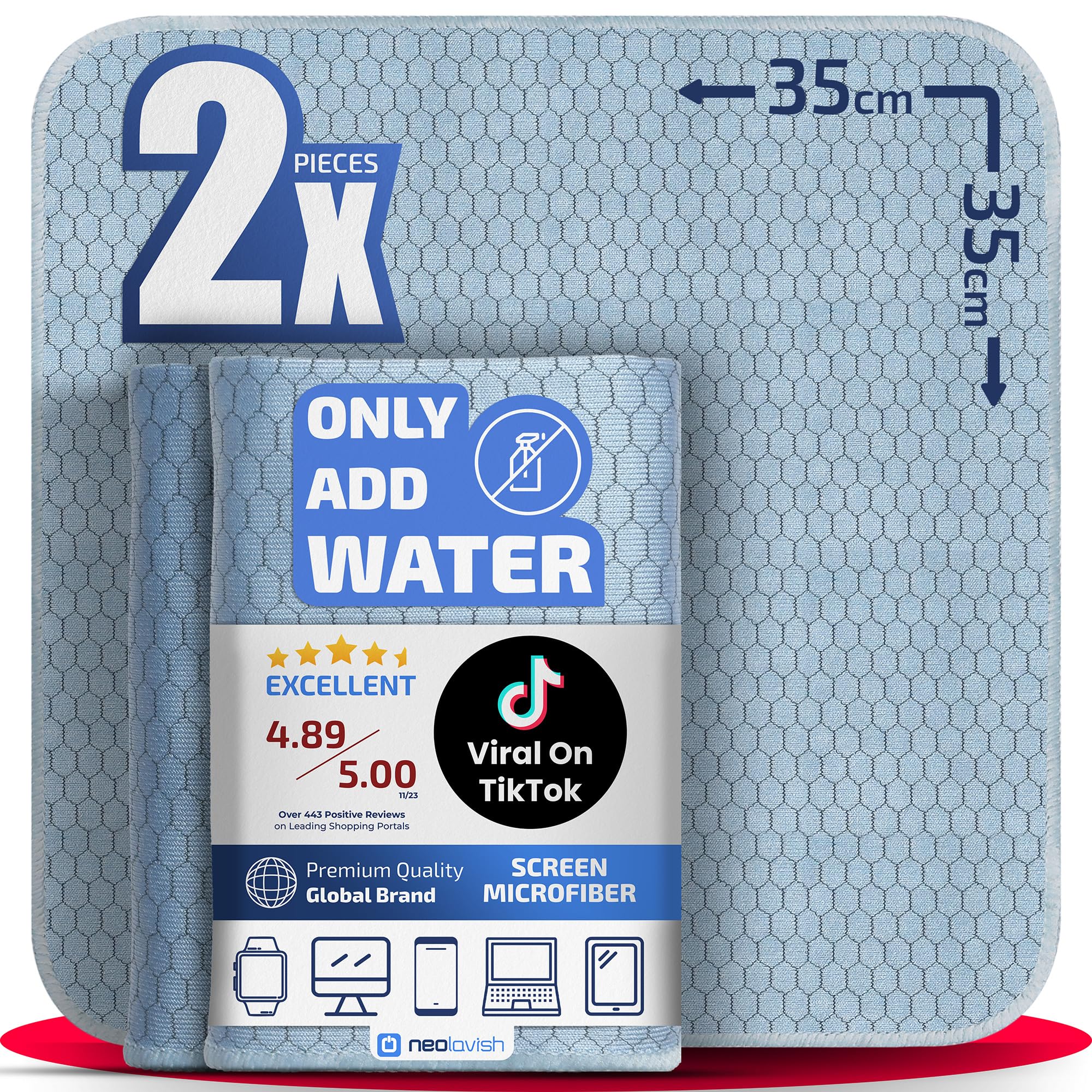 Neolavish® - TV Screen Cleaner Cloth - Just Add Water | Streak-Free Wipes for OLED & Monitor Screens | Large 35x35cm 2pcs