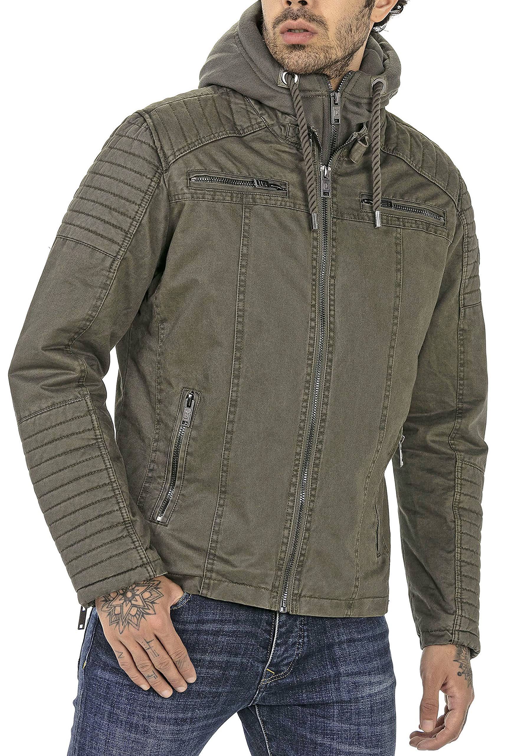 Redbridge Jacke für Herren Winterjacke Übergangsjacke mit Kapuze Gesteppt Biker-Jacke