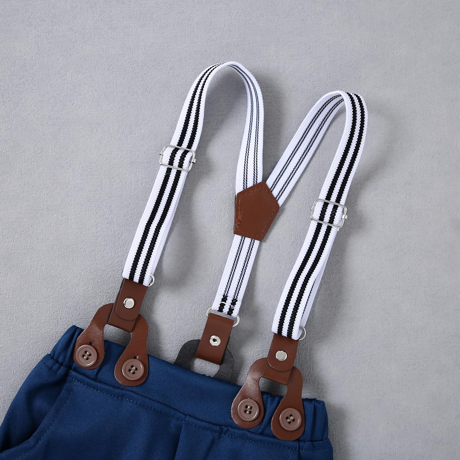 ZOEREA Baby Boy Suit Gentleman Outfit Clothes Infant Tuxedo Short Sleeve Dress Shirt+Suspender Pants+Bowtie+Hat 0-18M - Image 7