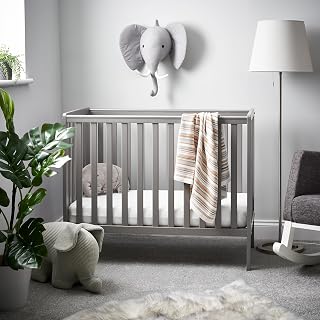 Bantam Space Saver Cot, Taupe Grey Compact Baby Cot with Adjustable Mattress Base for Smaller Nurseries