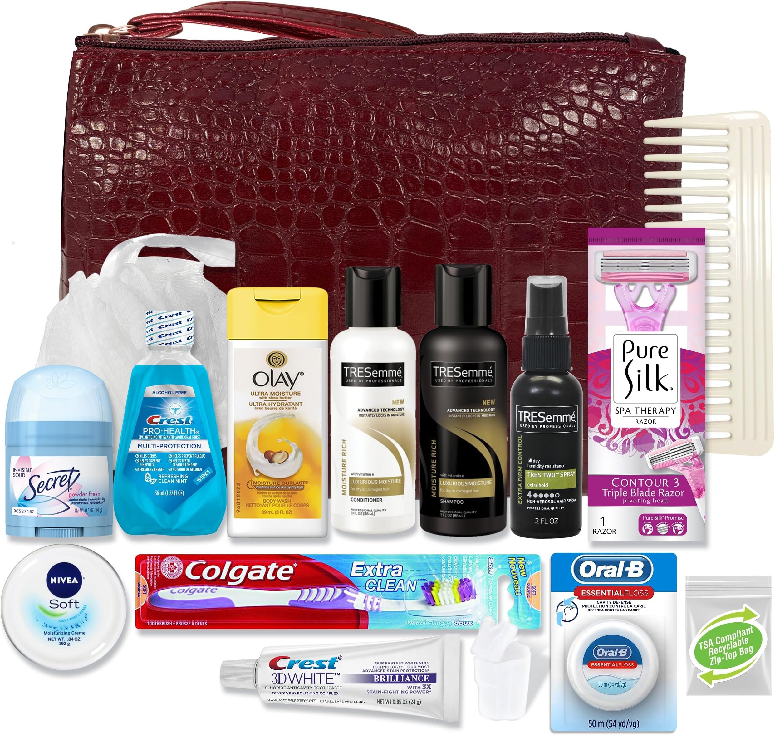 CONVENIENCE KITS INTERNATIONAL Women's Premium 16 PC Travel – Stocking Stuffer and Holiday Gift Set with Tresemme Hair Products and Bath Essentials – Christmas Gifts for Women