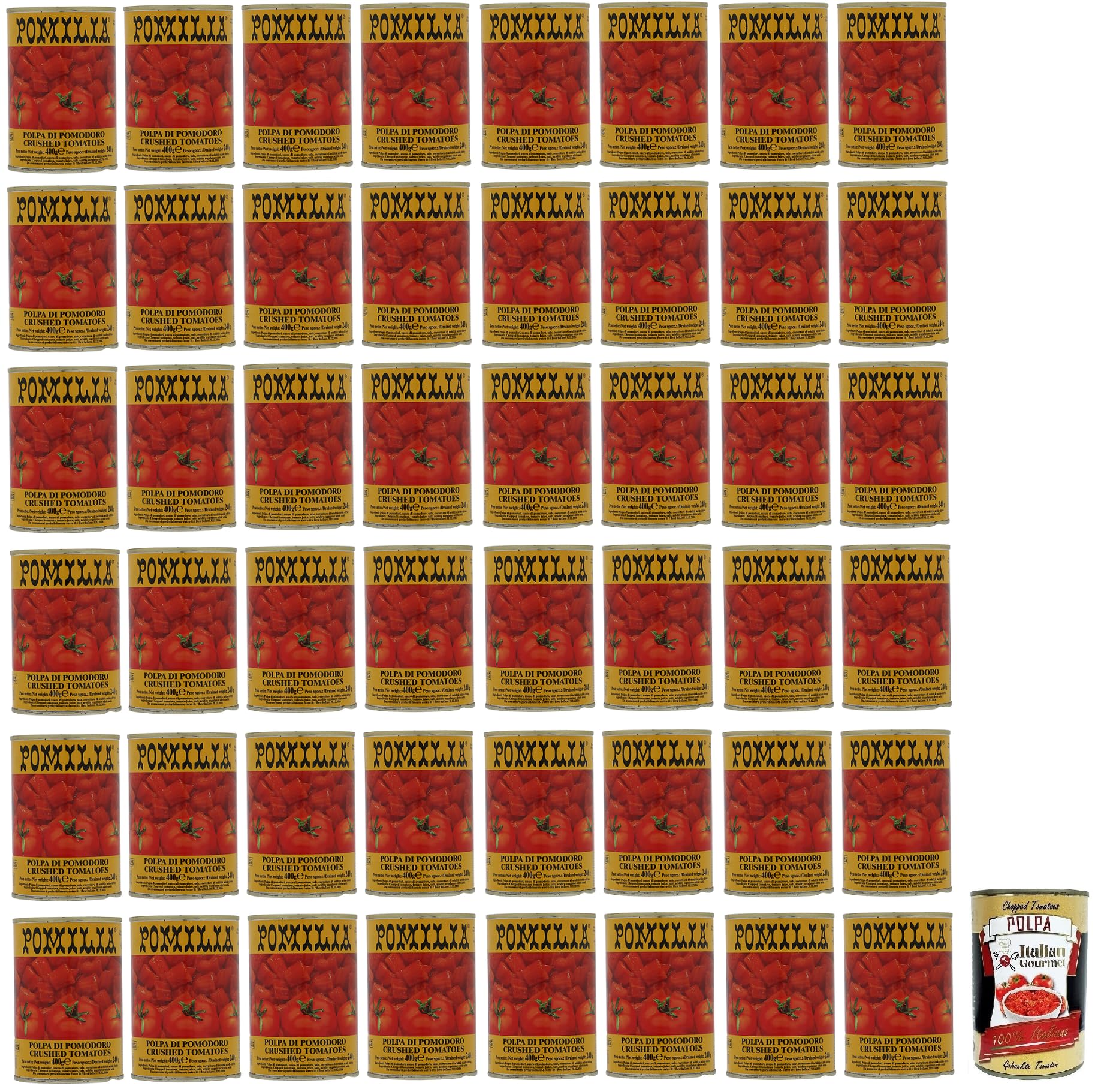 Italian Gourmet Polpa di Pomodoro, Tomatenfruchtfleisch, 48 x 400g Dose | 100% pomodori italiani, stückig verarbeitet, ideal für Sugo, Pizza und, Gesamtnettogewicht 19,2 kg + Kostenlos Polpa 400g