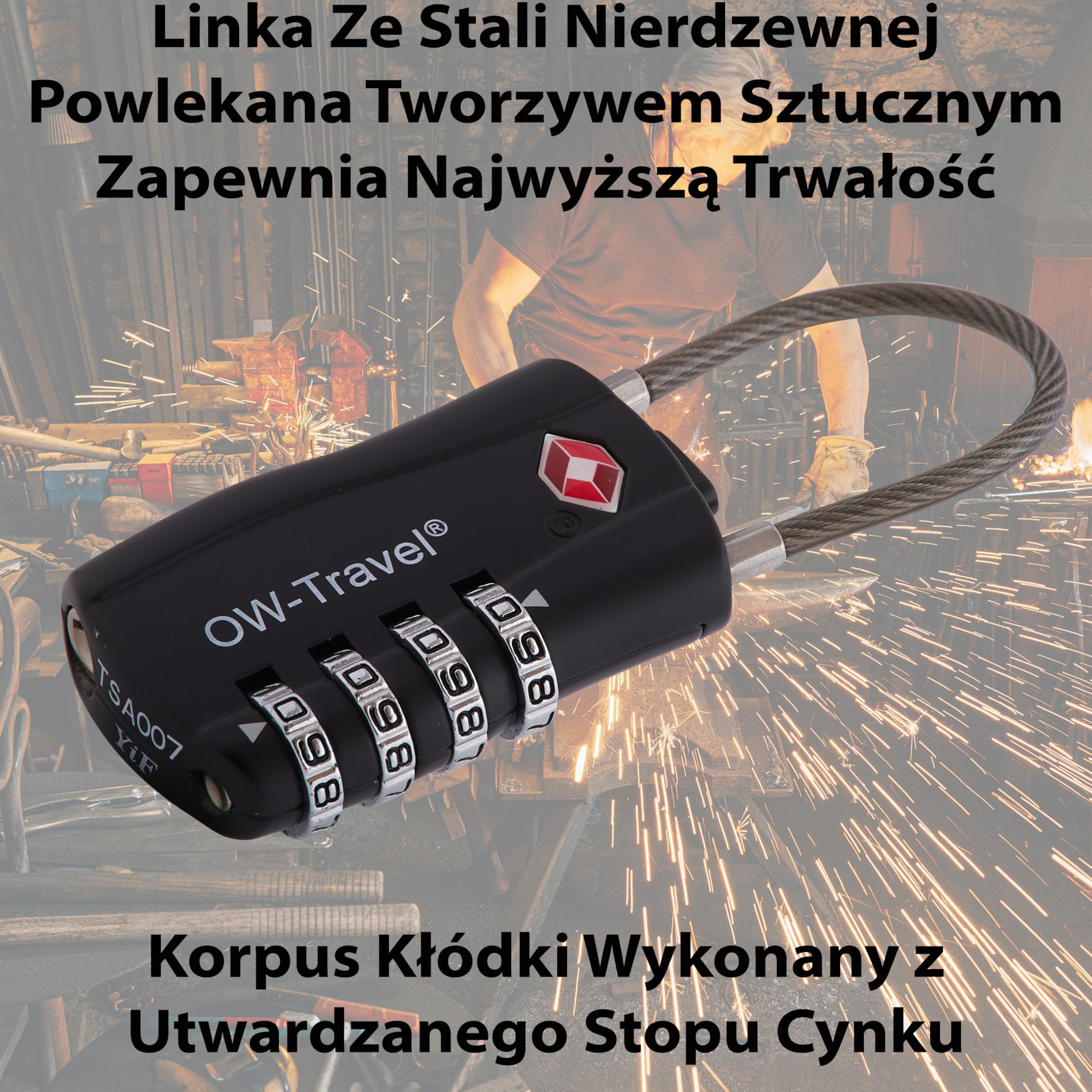 OW-Travel TSA Kłódka z Linką i Zamkiem Szyfrowym (Zestaw 4 Czarnych) 4 Cyfrowe Kłódki Walizkowe. Kłódka na szyfr na Plecak, Walizkę, Bagaż, Kłódki Szyfrowe Bagażowe, Szafek na Siłownię
