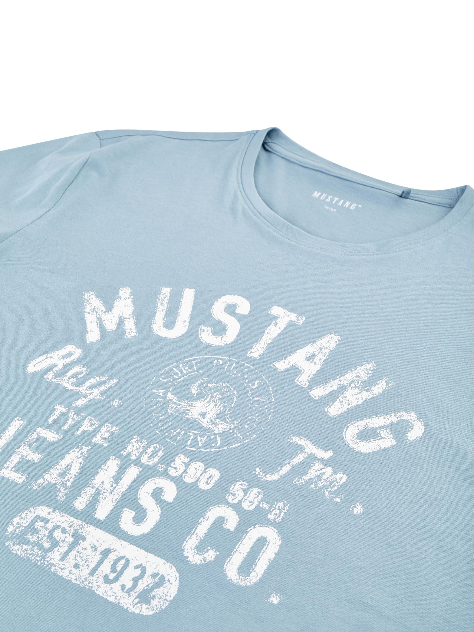 Mustang, Confezione da 4 Magliette da Uomo con Stampa Frontale e Scollo Rotondo, Colori Assortiti Blu e Nero