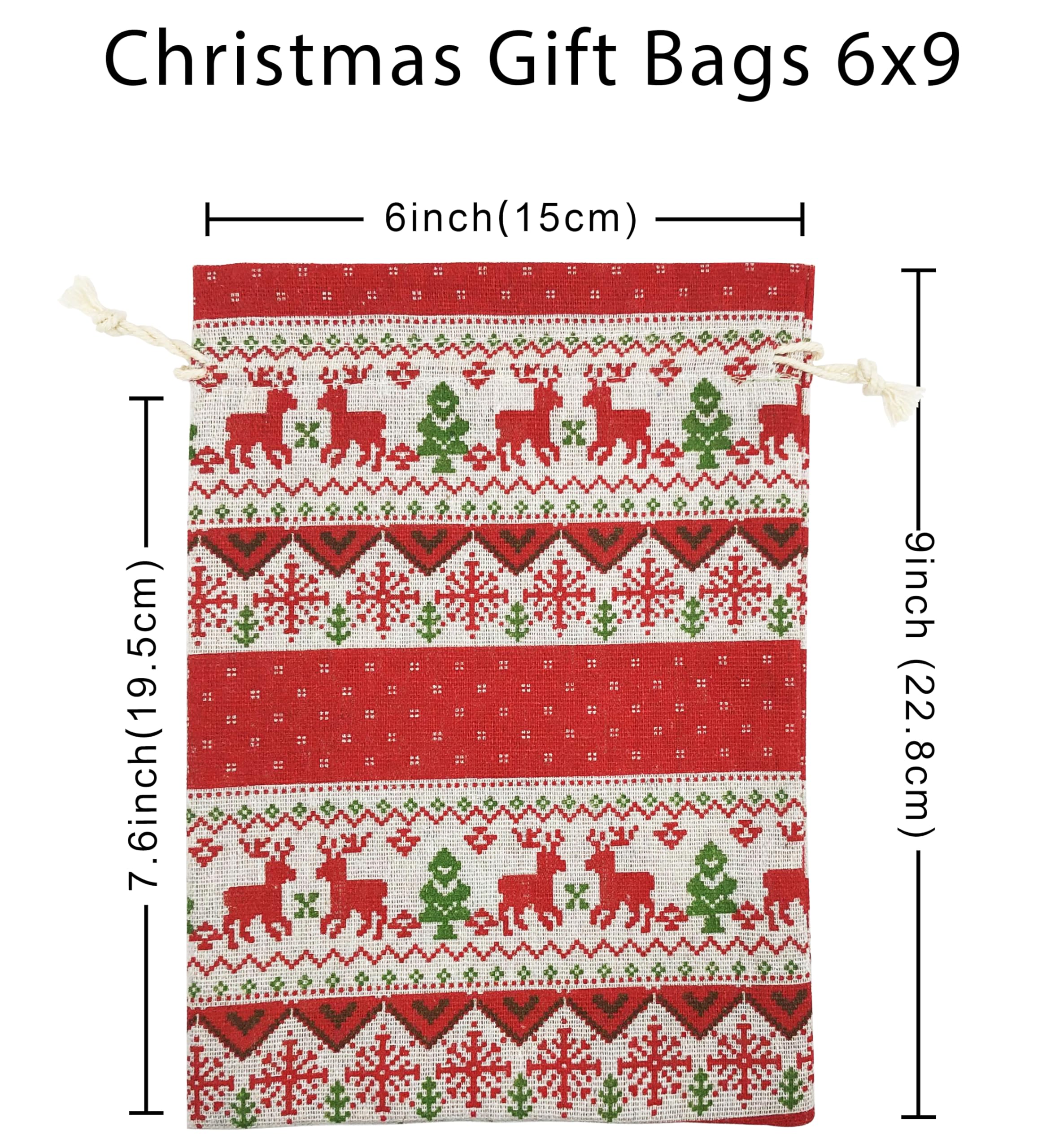 Jexila 24 x Weihnachts-Geschenktüten aus Jute, 15,2 x 22,9 cm, groß, mit Kordelzug, für Süßigkeiten, Leckereien, wiederverwendbar, für Weihnachten, Leinen, Party, Geschenke, Geschenktüten