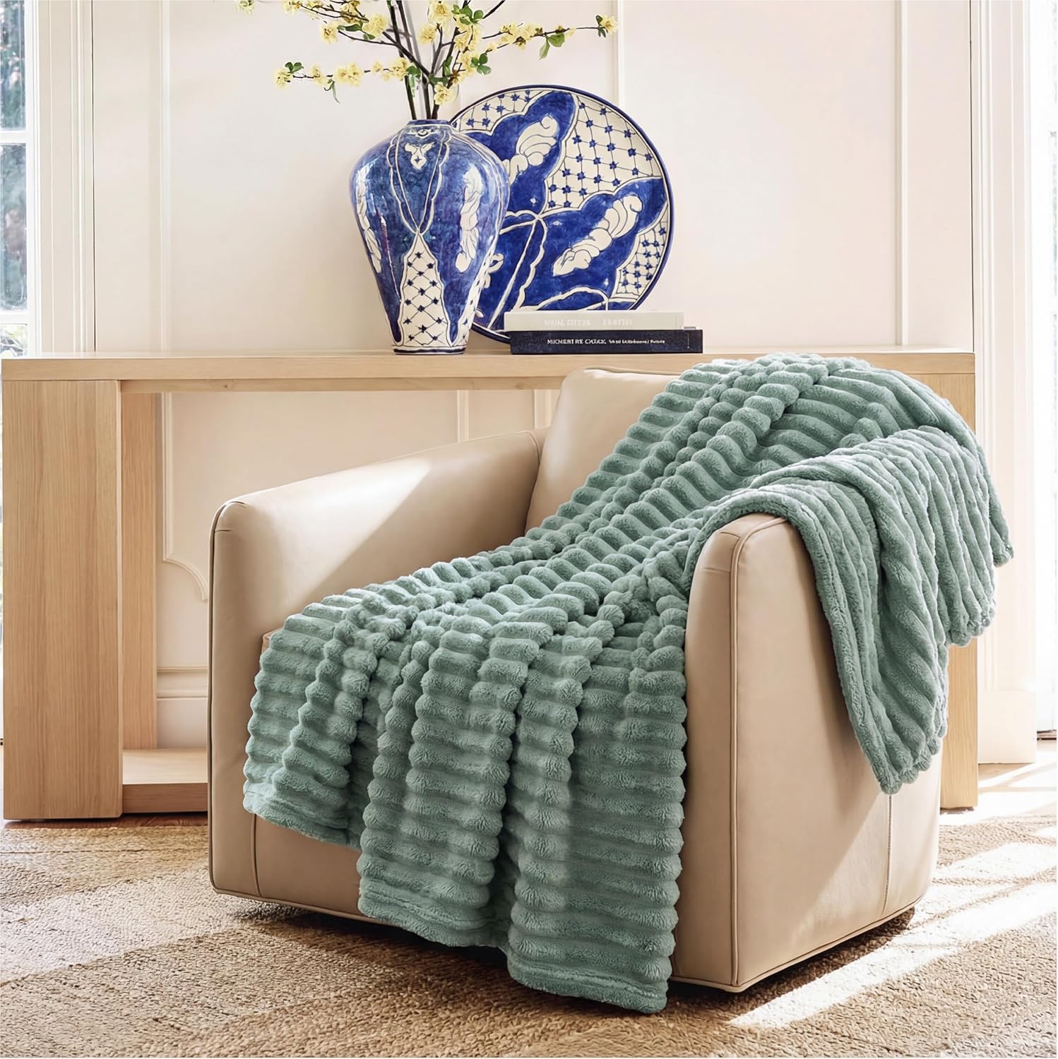 Bedsure GentleSoft Sage Green Throw Blanket for Couch - Cozy Soft Spring Blankets for Women, Cute Small Fleece Throws Spring Gifts for Women Teen Girls, Sage Green Decor Room Home, 50x60 Inches - Image 7