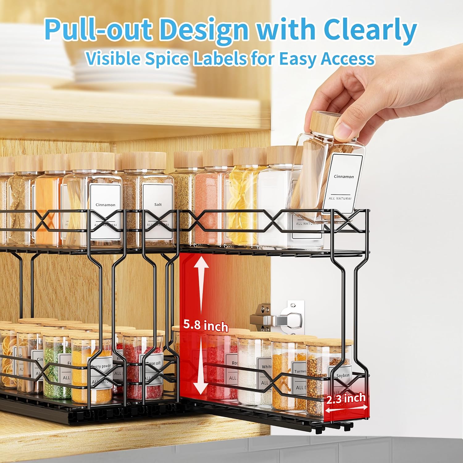 BOIVSHI Pull Out Spice Rack - Heavy Duty Vertical Spice Rack Pull Out, No Drill Install Spice Organizer for Cabinet, Inside Cabinet, Narrow Cabinet, 2.3" W×10.5" D×9.7" H, 3-Pack, Black