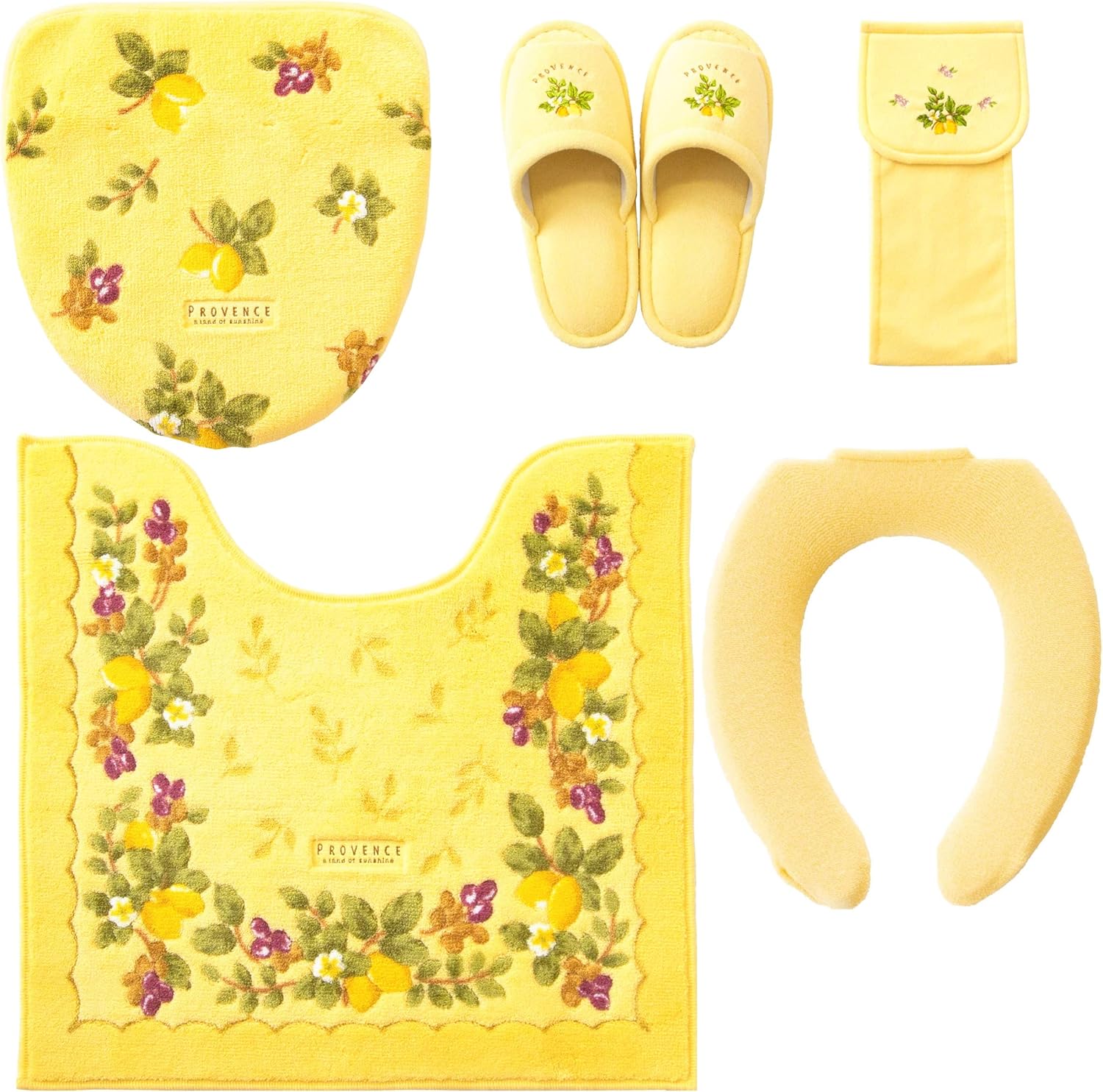 トイレマット セット 5点 U型便座専用 北欧 おしゃれ アウトレット品 イエロー 日本製 金運の黄色 便座カバー 風水 フラワー オカ プロヴァンス 5点セット