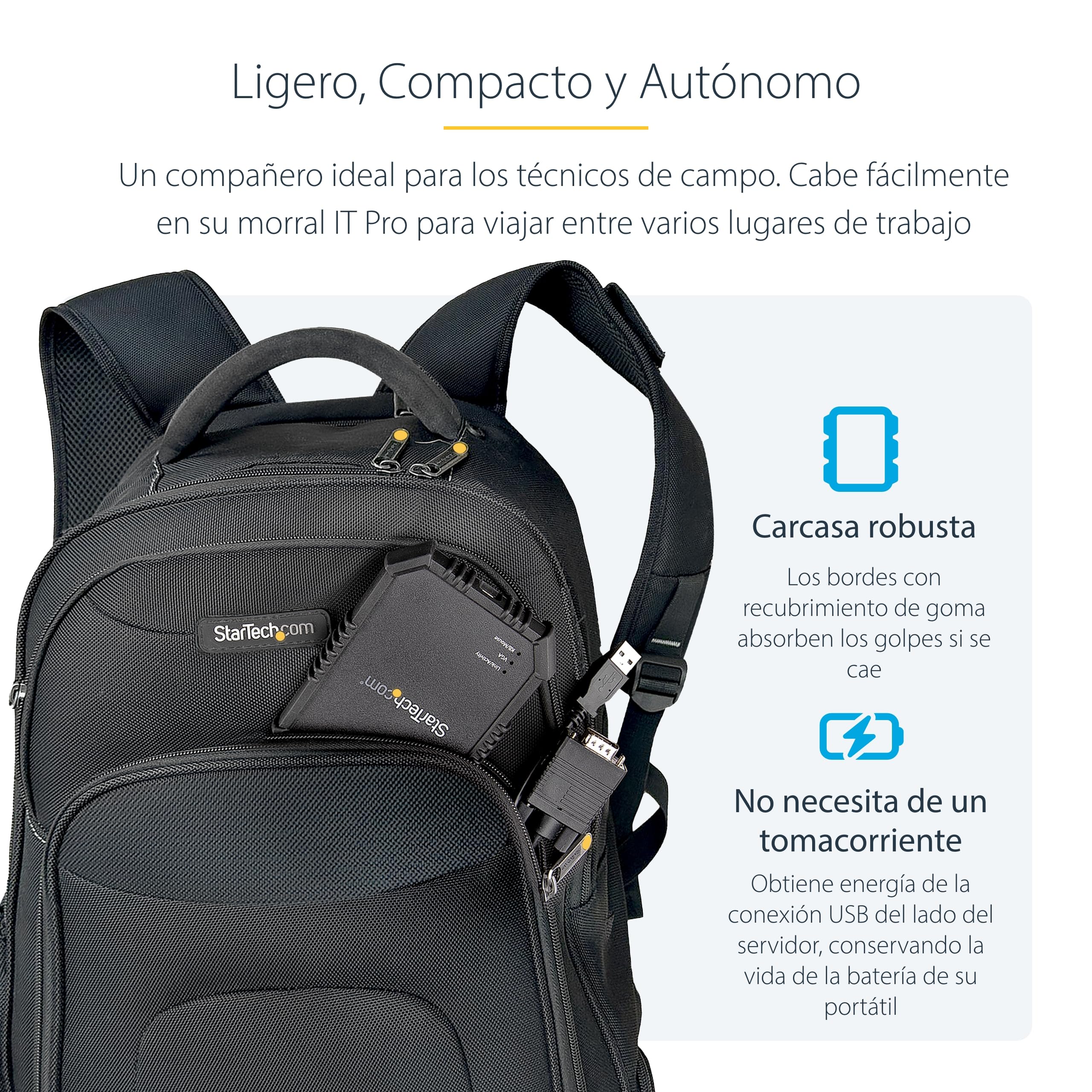 StarTech Adaptador Crash Cart USB/VGA con Carcasa Resistente (NOTECONS02X) | Carcasa de goma robusta que absorbe golpes, Ideal para sala de servidores o centro de datos, Control a nivel de BIOS