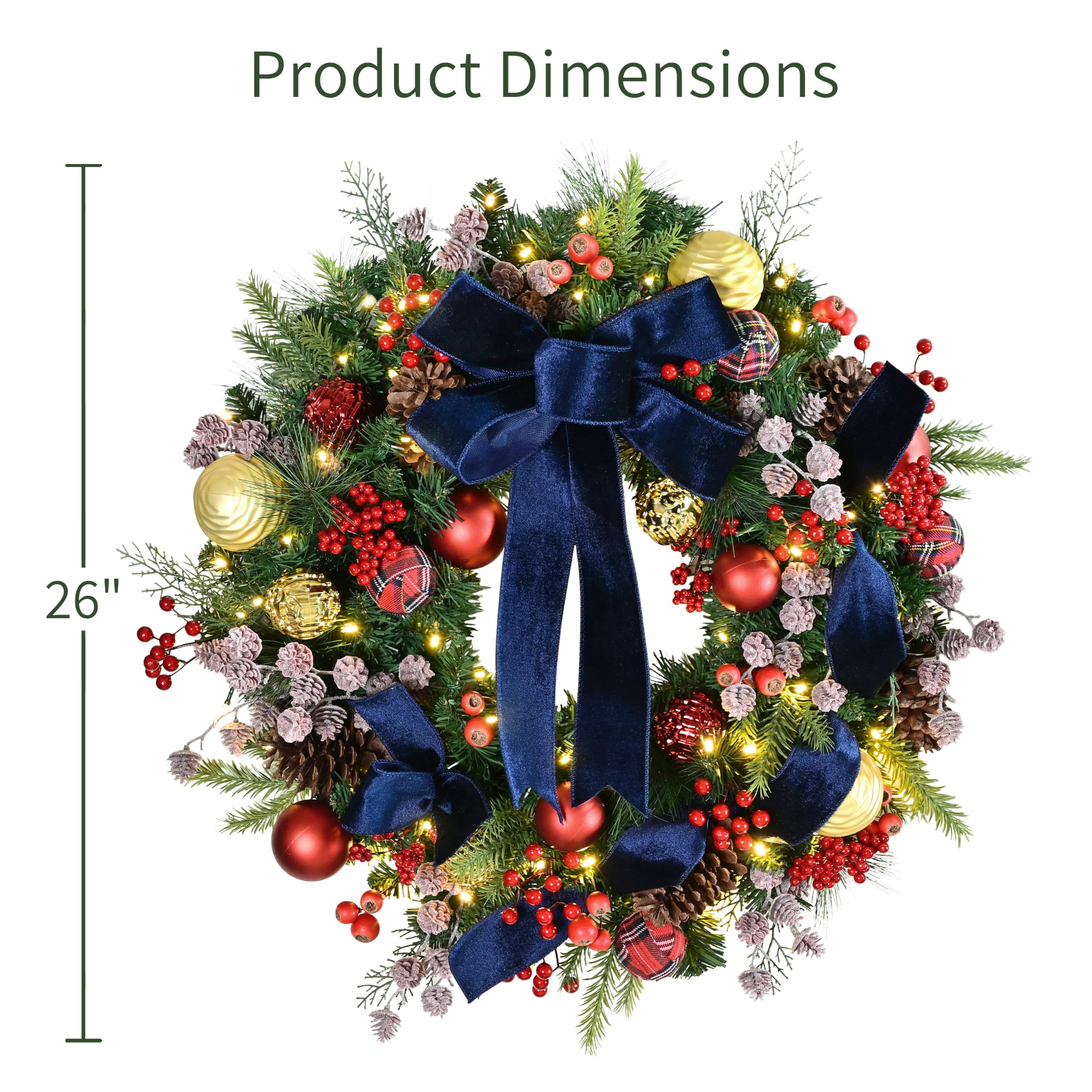 Puleo International Couronne de Noël Artificielle pré-éclairée 66 cm