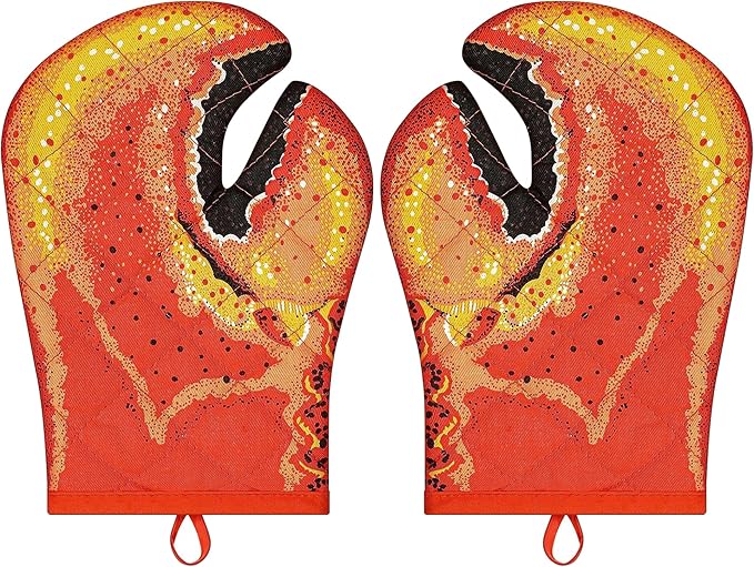 Lobster Claw Oven Mitts Quilted Cotton Lining Design Heat Resistant Crab Claw Gloves Microwave Oven Gloves Lobster Oven Mitts for Women Funny Oven Mitt Lobster Claw Gloves for Baking, BBQ, Grilling
