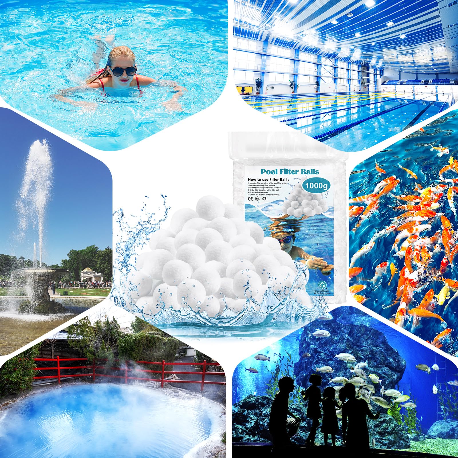 1000g Filtro Balls,Palline Filtranti per Piscina,Sfera Filtrante per Piscina,Filtro a Sfere di filtrazione,Essere riutilizzato,per Filtro Piscina,Adatto a Vari Filtro a Sabbia,Pompe Filtranti