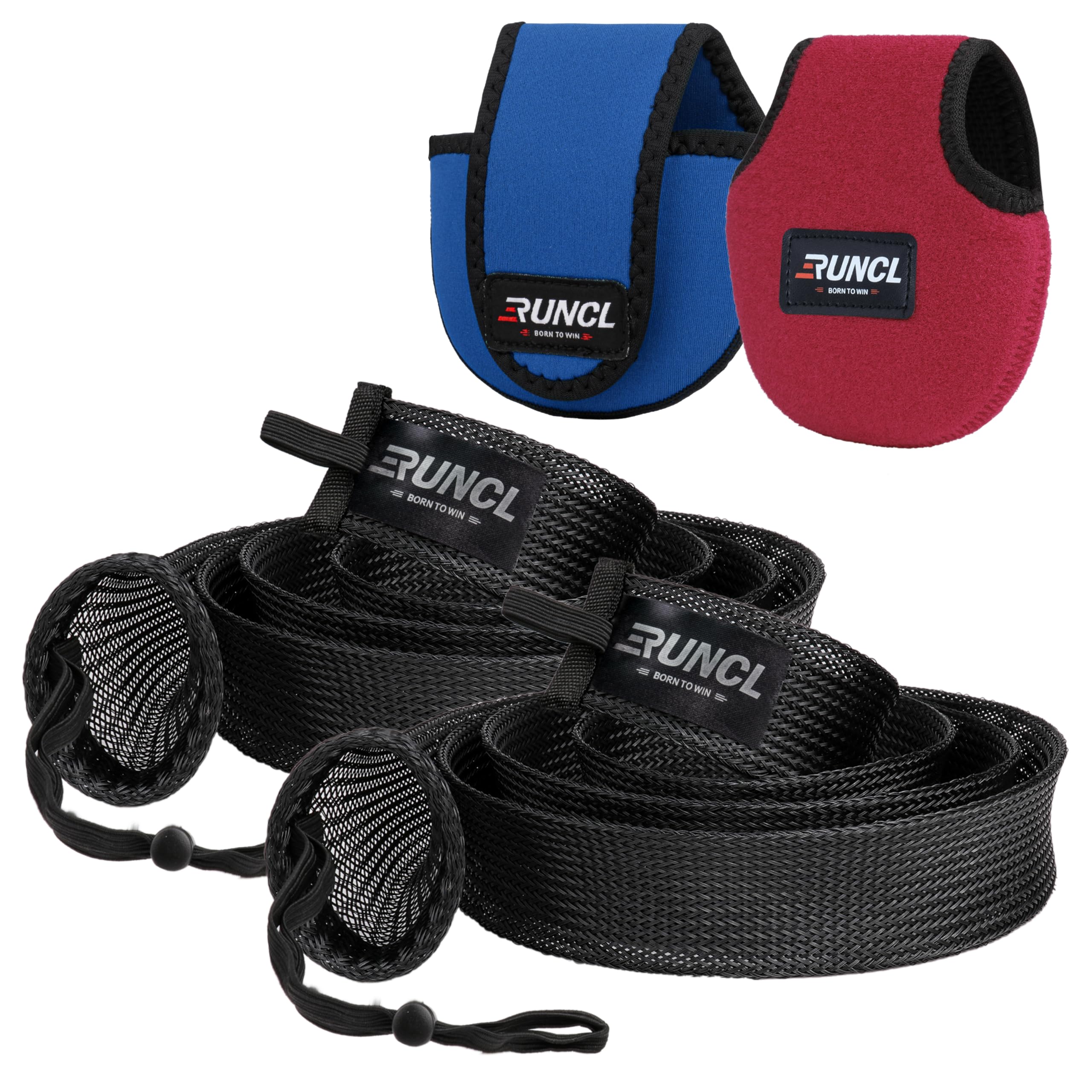 RUNCL Fishing Rod Sleeves & Reel Bags, Spinning/Casting Rod Socks & Spinning/Baitcasting Reel Covers - Protection Solution, Space Saver, Perfect Storage - Fishing Pole Sleeves & Reel Pouch (2 Pack)