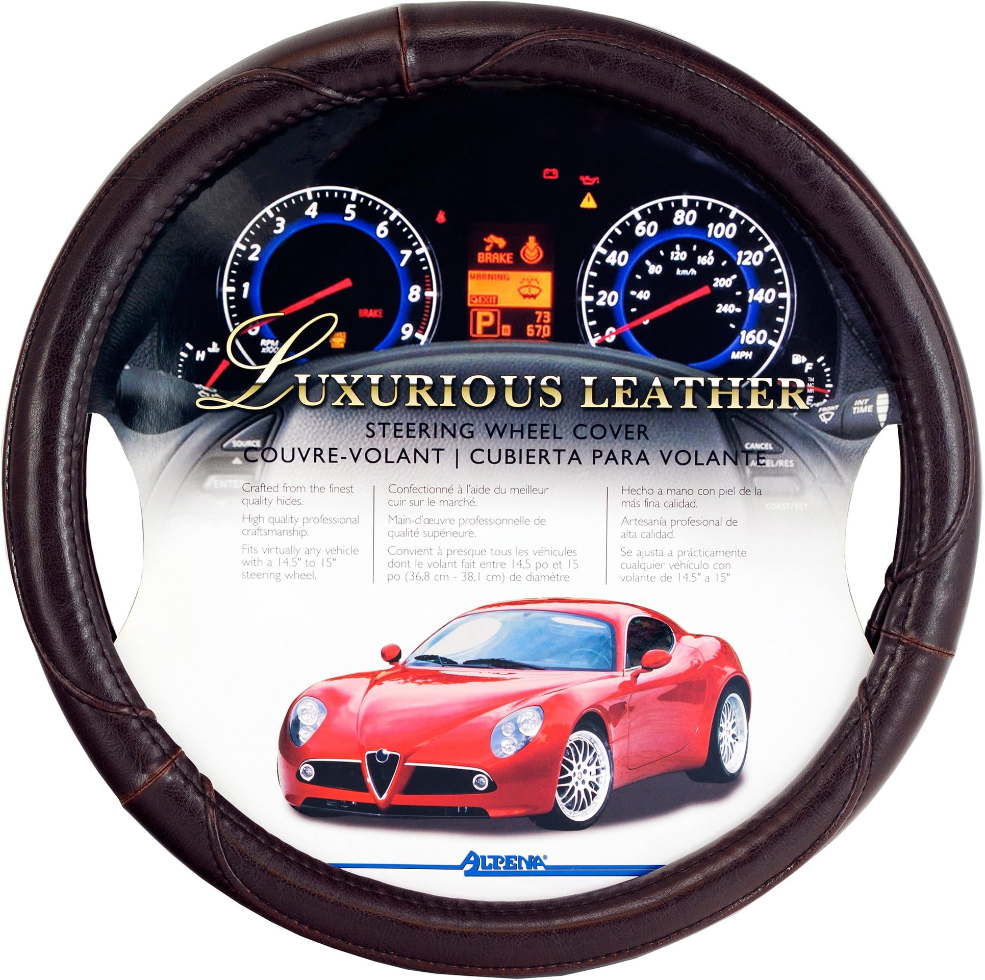 Alpena 10204 Brown Leather Steering Wheel Cover
