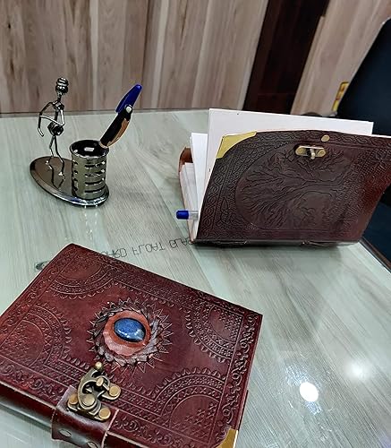 Miniatura 7 de AzureGreen Cuaderno liso 120 páginas de cuero con piedras el color puede variar con broche marrón