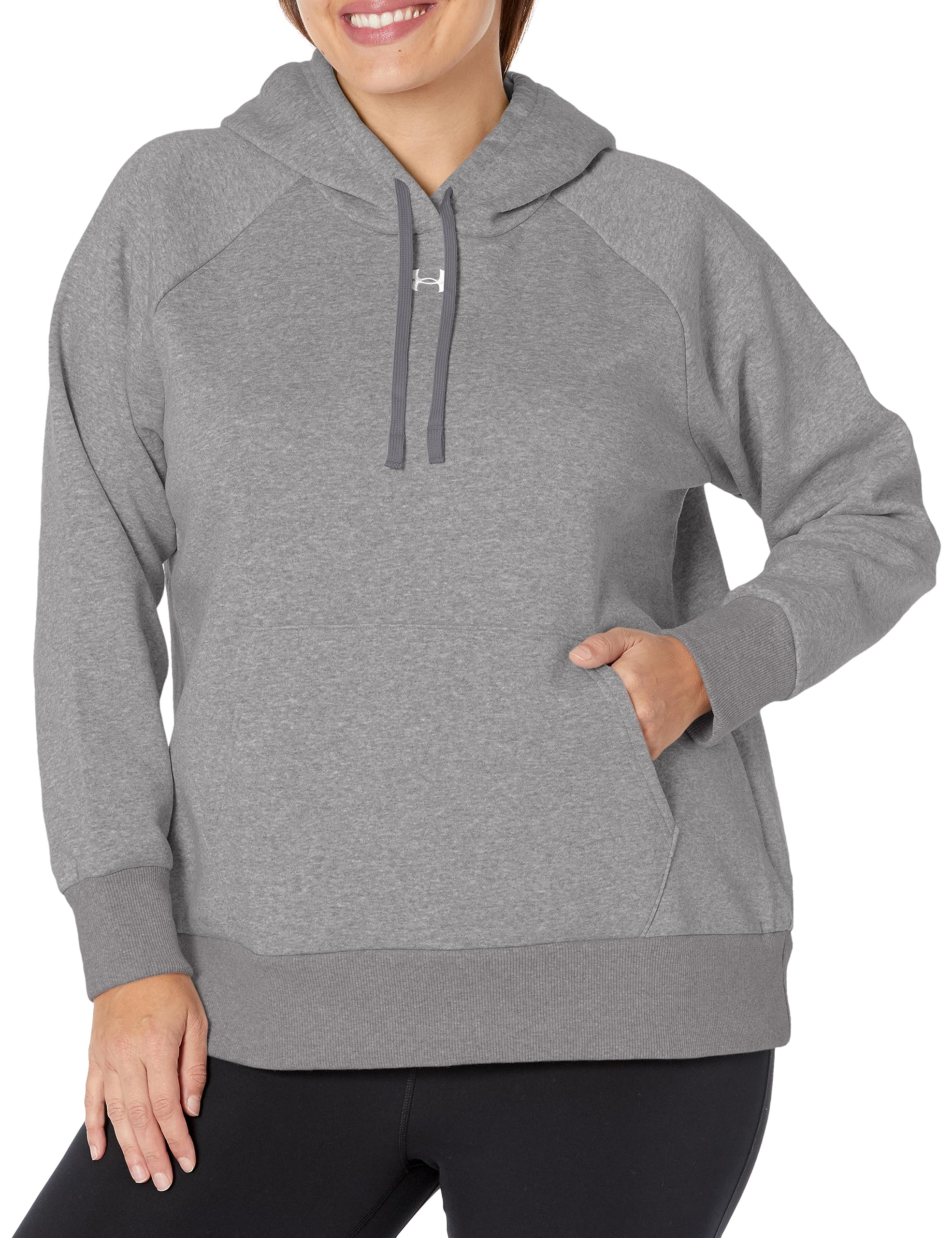 Under Armour Women's Rival Fleece Hoodie, (025) Castlerock Light Heather / / White, Large