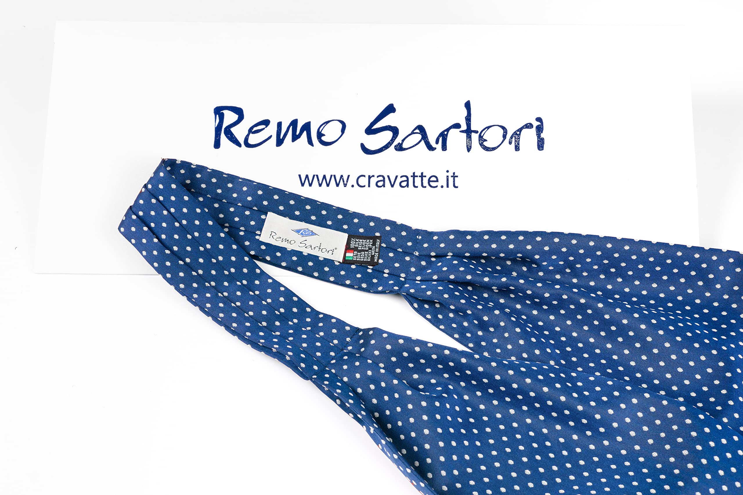 Remo Sartori - Ascot Doble Pala de Seda Jacquard de lunares blancos, Made in Italy, Hombre, turquesa, Talla única