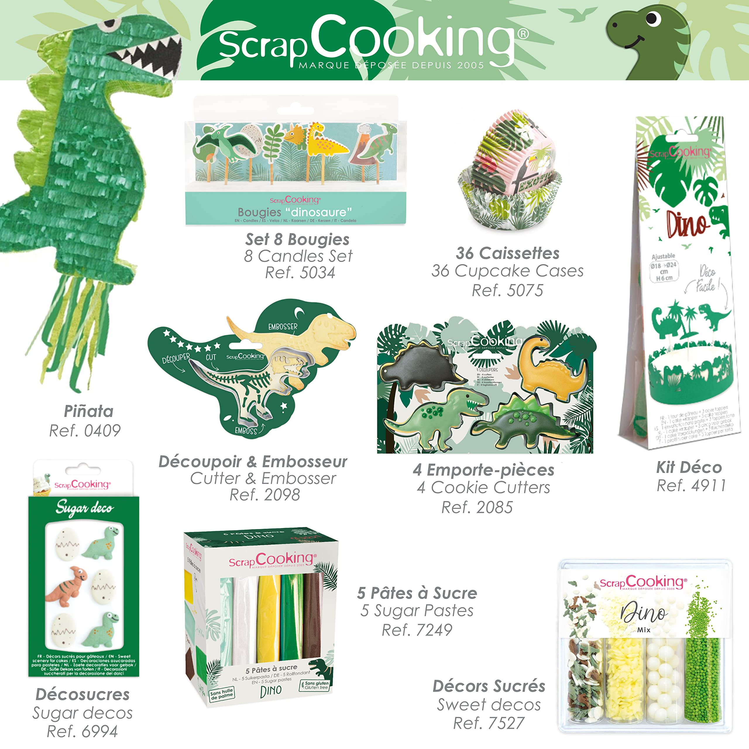ScrapCooking - Zestaw 24 foremek i topperów do babeczek - Motyw Dino - Dekoracje do ciast, deserów, ciast, ciastek, urodzinowych - Wzór ciasta