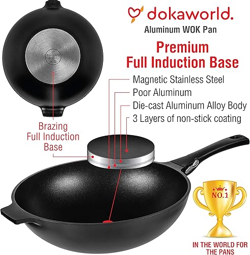 Miniatura 4 de Wok antiadherente de aluminio de 12 pulgadas, compatible con inducción, ligero