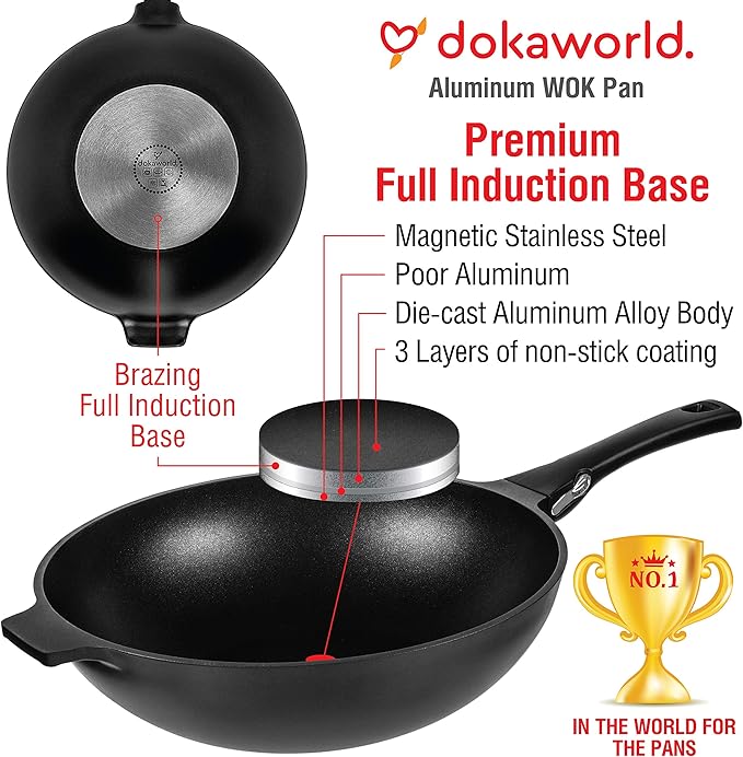 Sartén Wok Antiadherente de Aluminio 12 pulgadas Compatible con Inducción miniatura 5