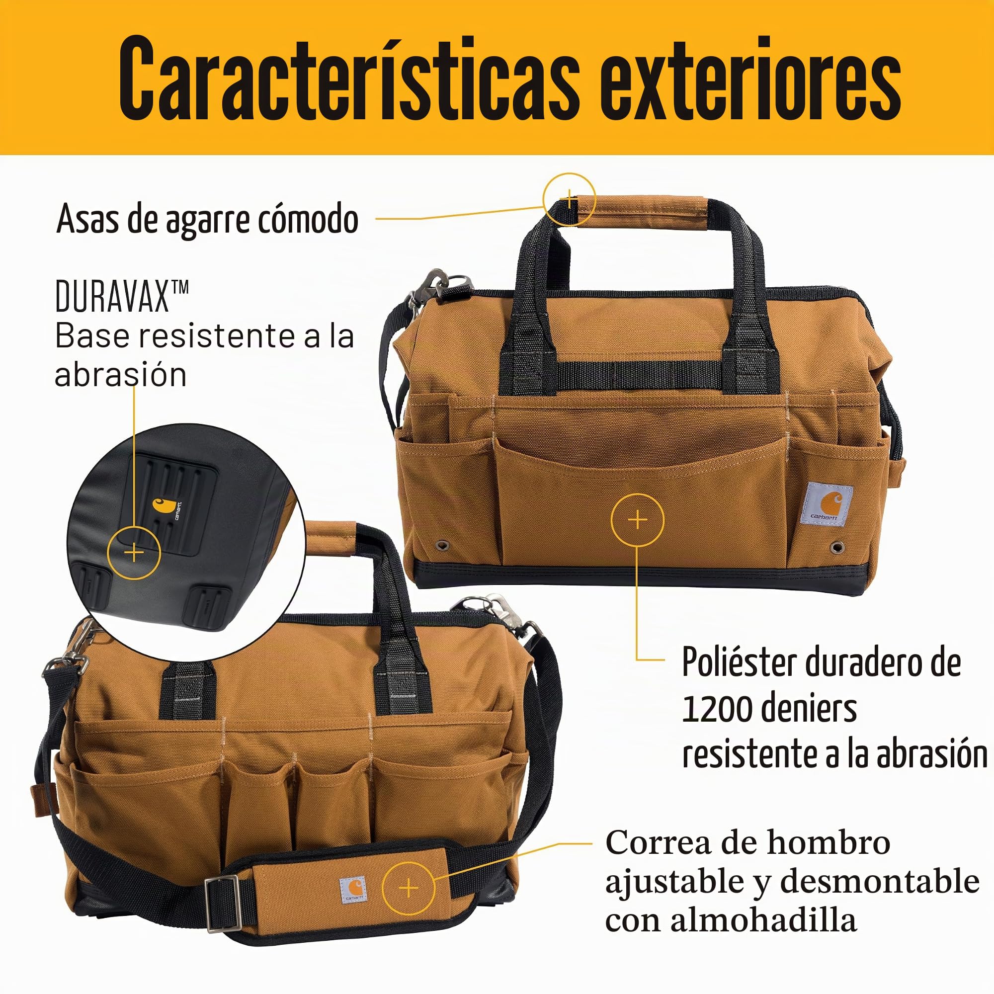 Carhartt Bolsa de herramientas en el sitio, duradera, resistente al agua, bolsa de almacenamiento de herramientas, peso pesado, 16 pulgadas, 30 bolsillos, marrón Carhartt