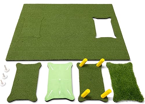 GoSports Alfombrilla de práctica de golf PRO de 5 pies x 4 pies, incluye 5 insertos intercambiables para la mejor instrucción en casa