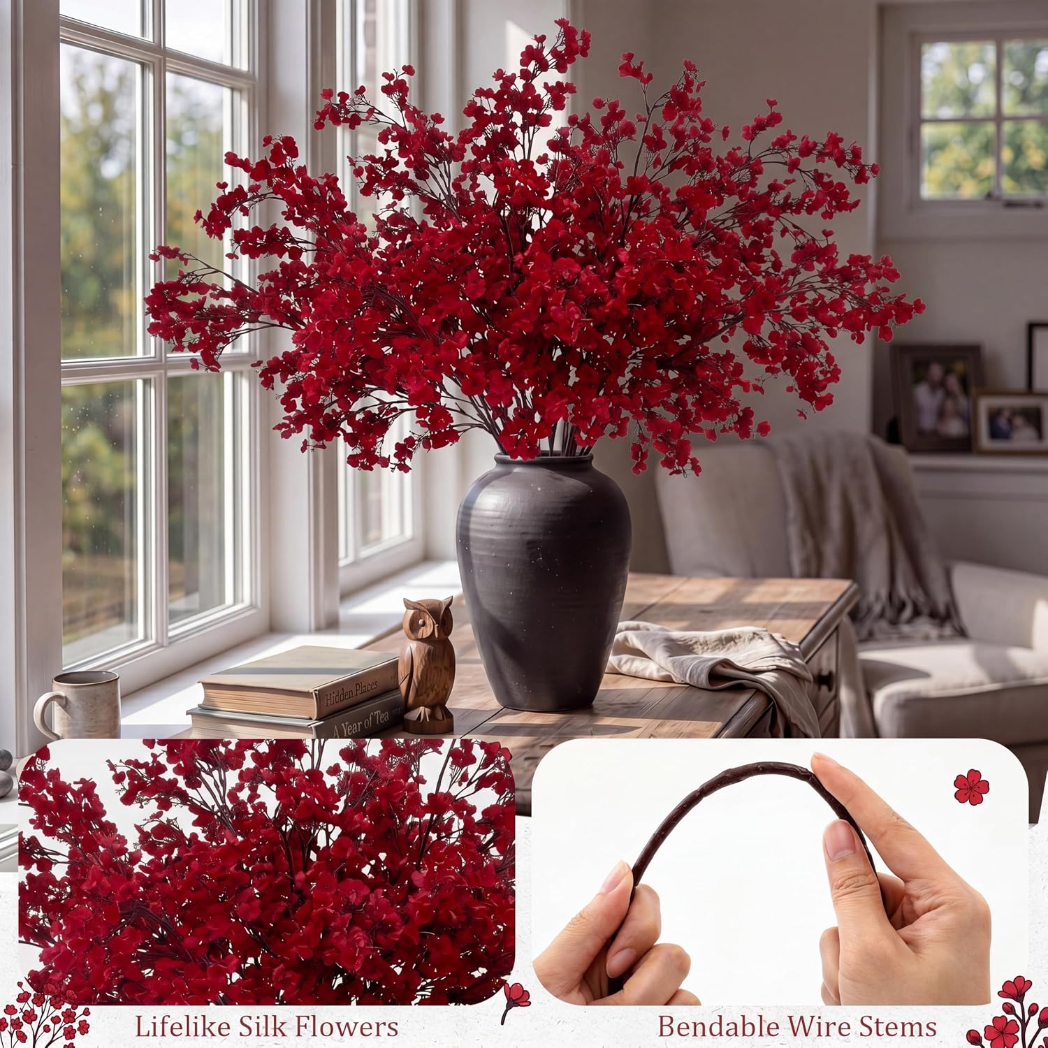 Hotop Red 8 Bundles Halloween Baby's Breath Artificial Flowers 40 Inch image 3