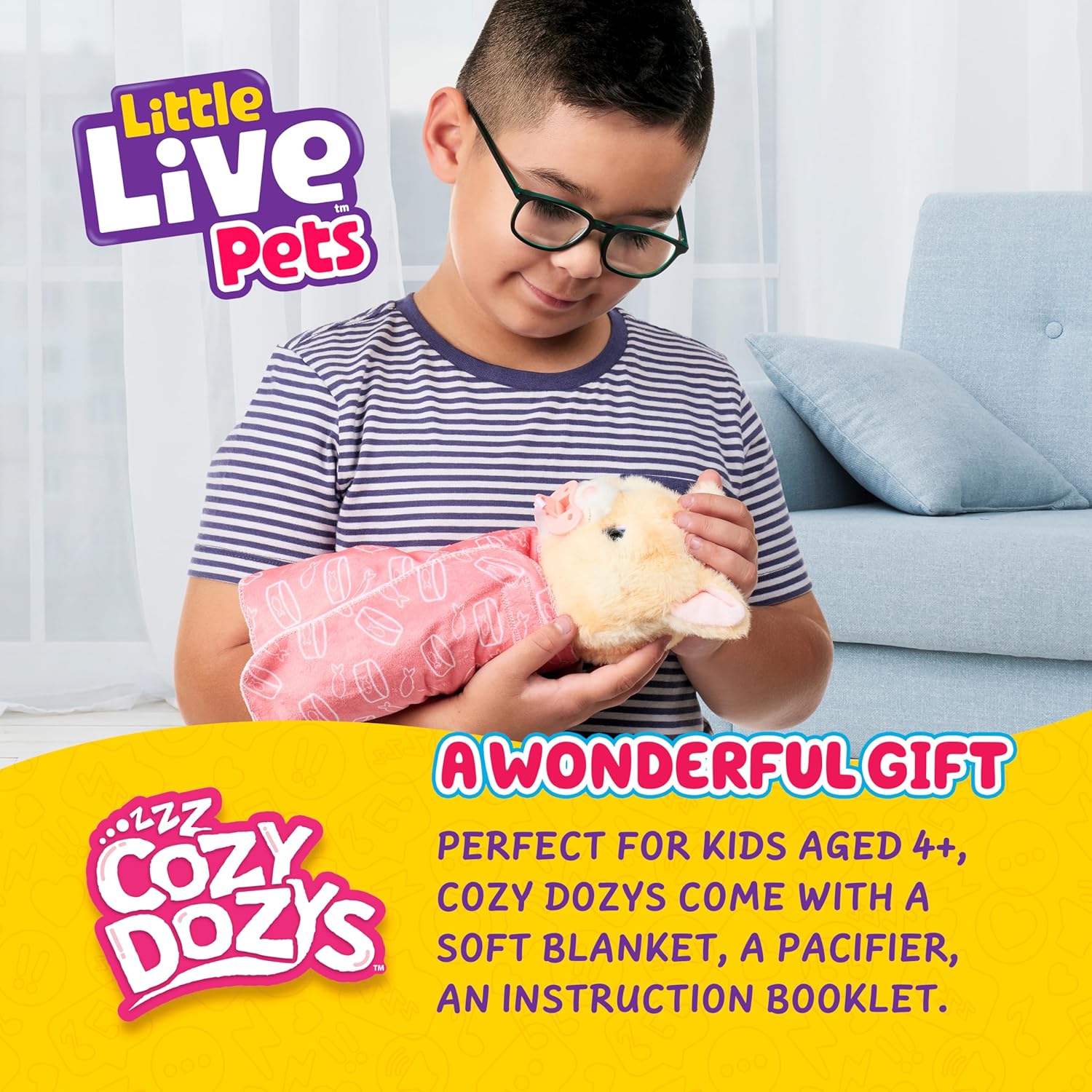 Little Live Pets Cozy Dozys Ginger The Pet Cat Toy, Interactive Plush Electronic Cat with 25+ Sounds, Soft Bedtime Kitty Toys for Kids of Ages 4+
