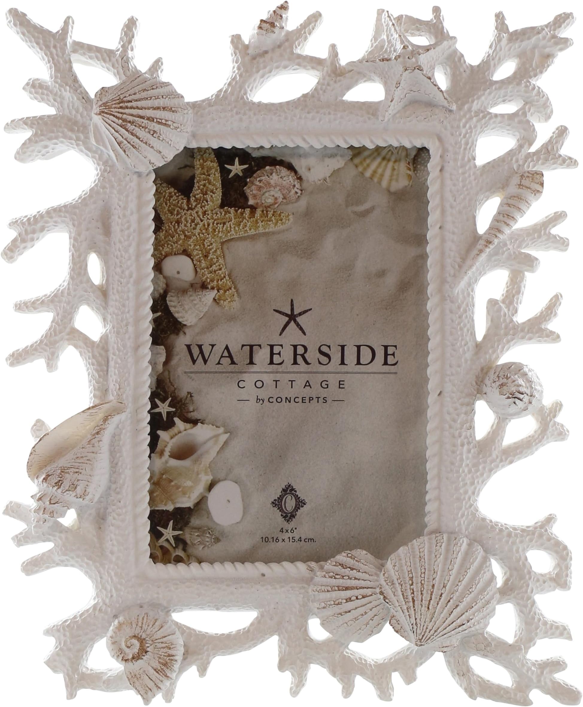 Klikel 4x6 White Coral Ocean-Themed Shell Starfish Beach Brown Distressed Resin Picture Photo Frame