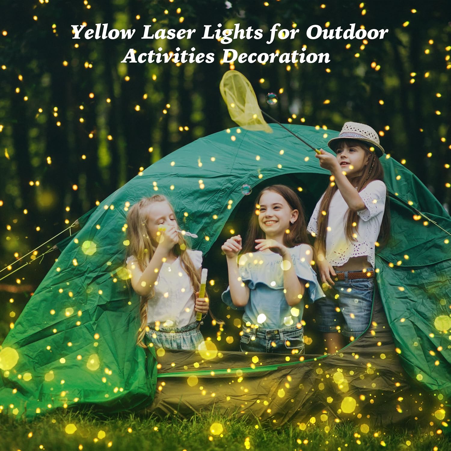 Outdoor Firefly Lights Projector, AIRIVO Yellow Laser Projector Star Lights Show, Garden Fairy Light with Remote Control for Summer, Home, Patio, Landscape