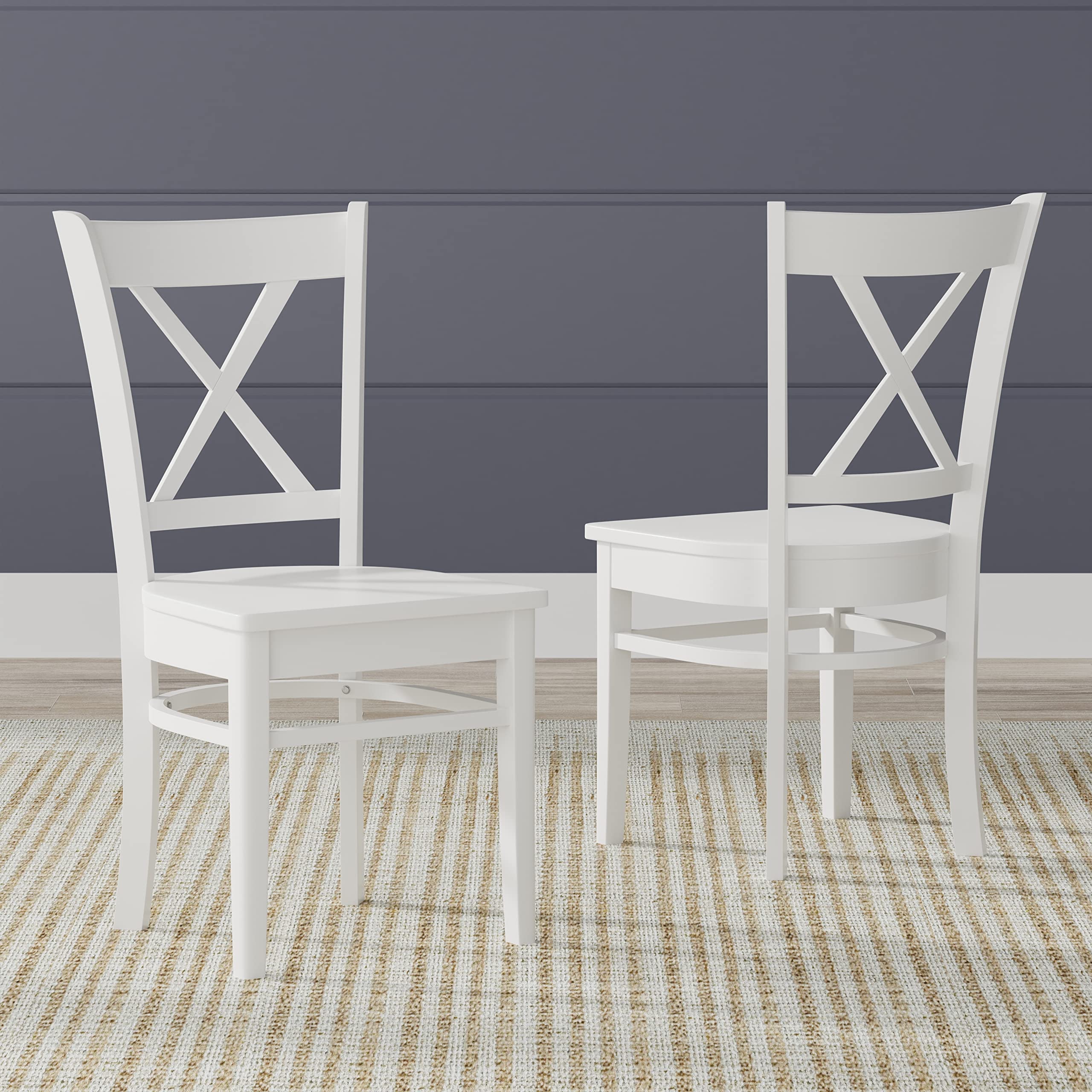 Glenwillow Home Cross Back Solid Wood Dining Chairs in White (Set of 2)