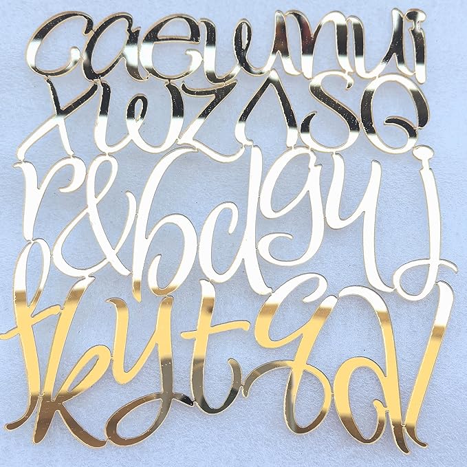 Gold Acrylic Calligraphy Letters Cake Toppers - DIY Personalized Decoration