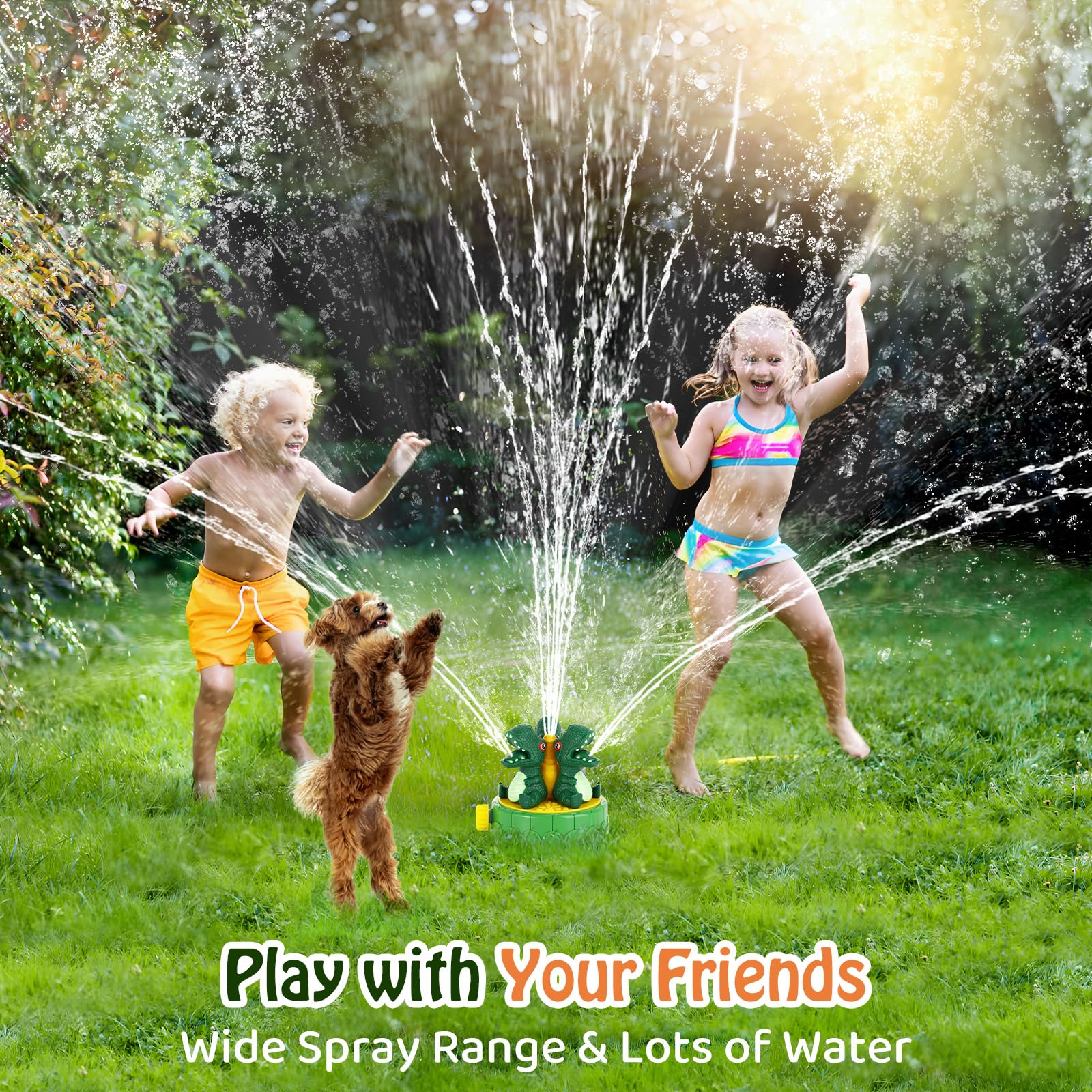 HeySplash Water Sprinkler Toy,Outdoor Play Toys for Kids,Toddler Summer Water Toys,Backyard Sprinkler Splashing Fun Toys Attaches to Garden Hose Yard for Over 3 Year Old Boys Girls Gifts