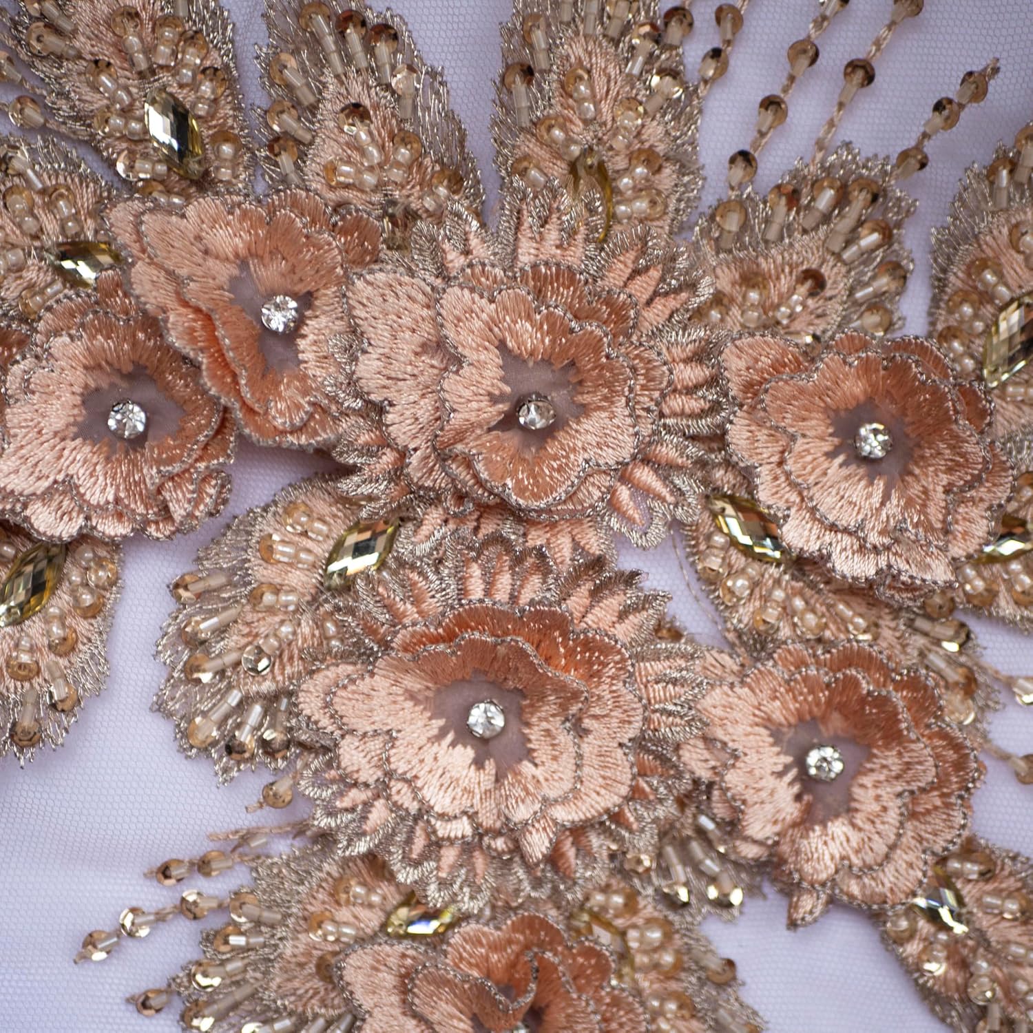 3D Flower Applique, Sequin Embroidered Patch Beaded Appliques Handmade Stone Lace Appliques for Clothes Accessories(Orange)