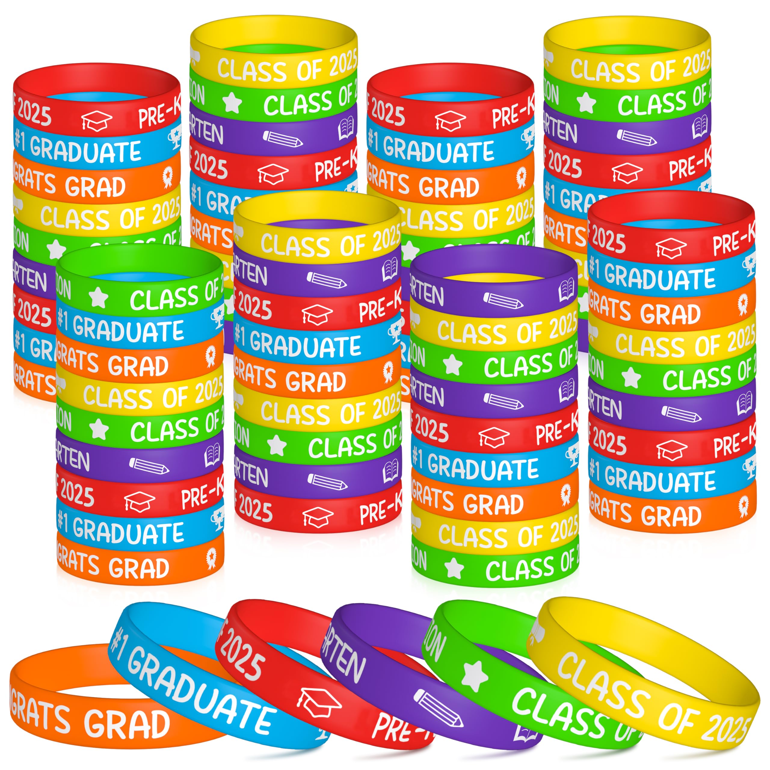 WATINC PRE-K Graduation Silicone Wristbands Set, Class of 2025 Colorful Happy Graduation Label Bracelets, Rubber Wristband Party Favors Supplies