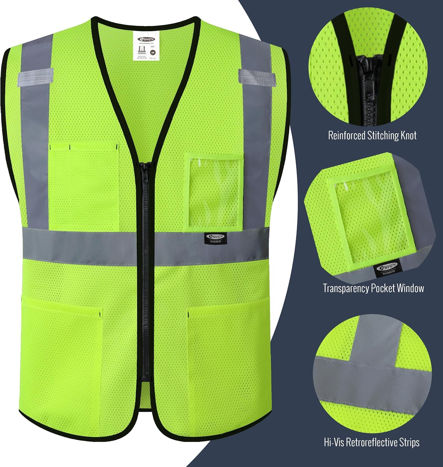 JKSafety Safety Vest for Men Women 10 PCS Hi Vis Construction Vest Reflective Class 2 High Visibility Meet ANSI Standard - Image 3