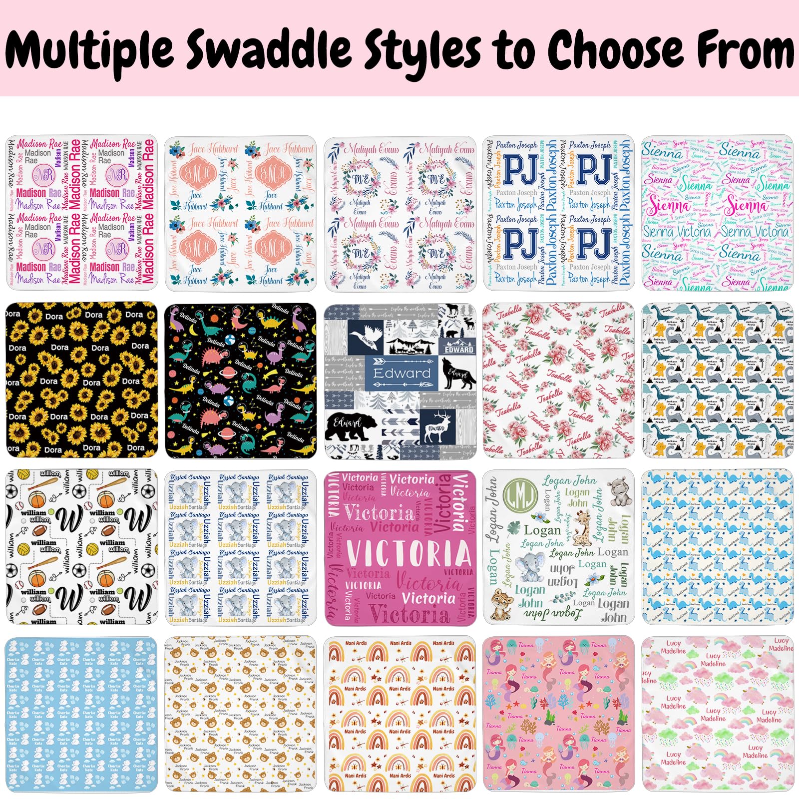 Personalized Baby Swaddle Blanket Girl Boy Custom Initial Name Swaddle with Hat Bow Set Newborn Baby Items Wrap Customized Baby Gifts