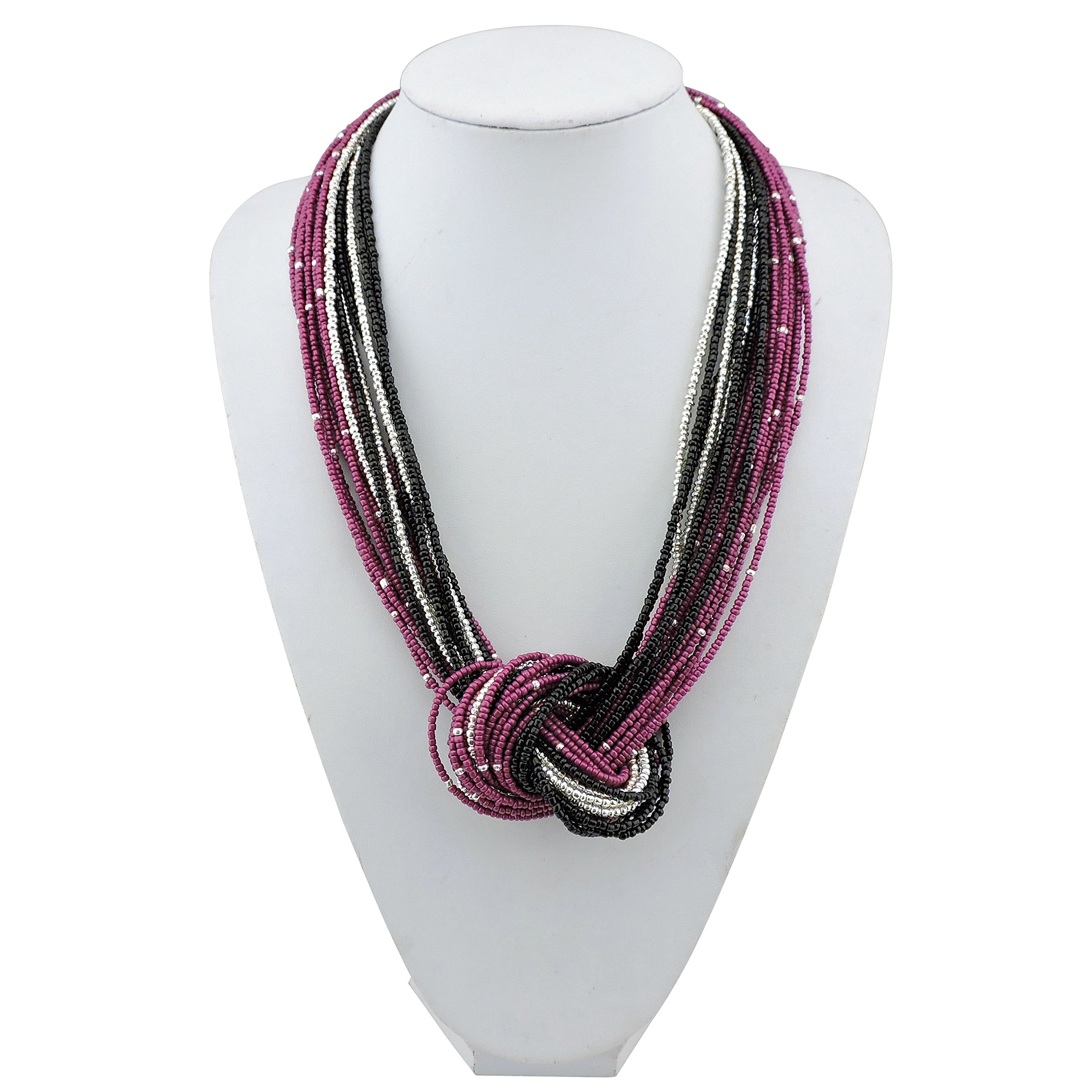 Bocar Collana a nodo multistrato con perline di semi (NK-10316-purple+black)