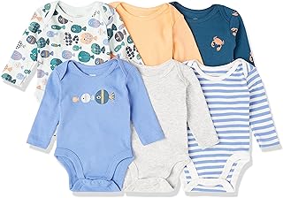 Amazon Essentials Baby,Clothing,Baby Boys 0-24m,Bodysuits & One-Pieces,Bodysuits Amazon Essentials Toddlers and Baby Boys' Long-Sleeve Bodysuits, Pack of 6