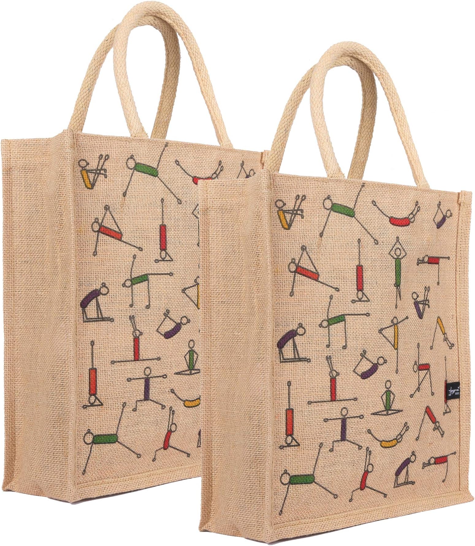 SangraSangra Stylish Yoga Printed Unisex Multipurpose Jute Tote Lunch Bag with Ziper (Pack Of 2)