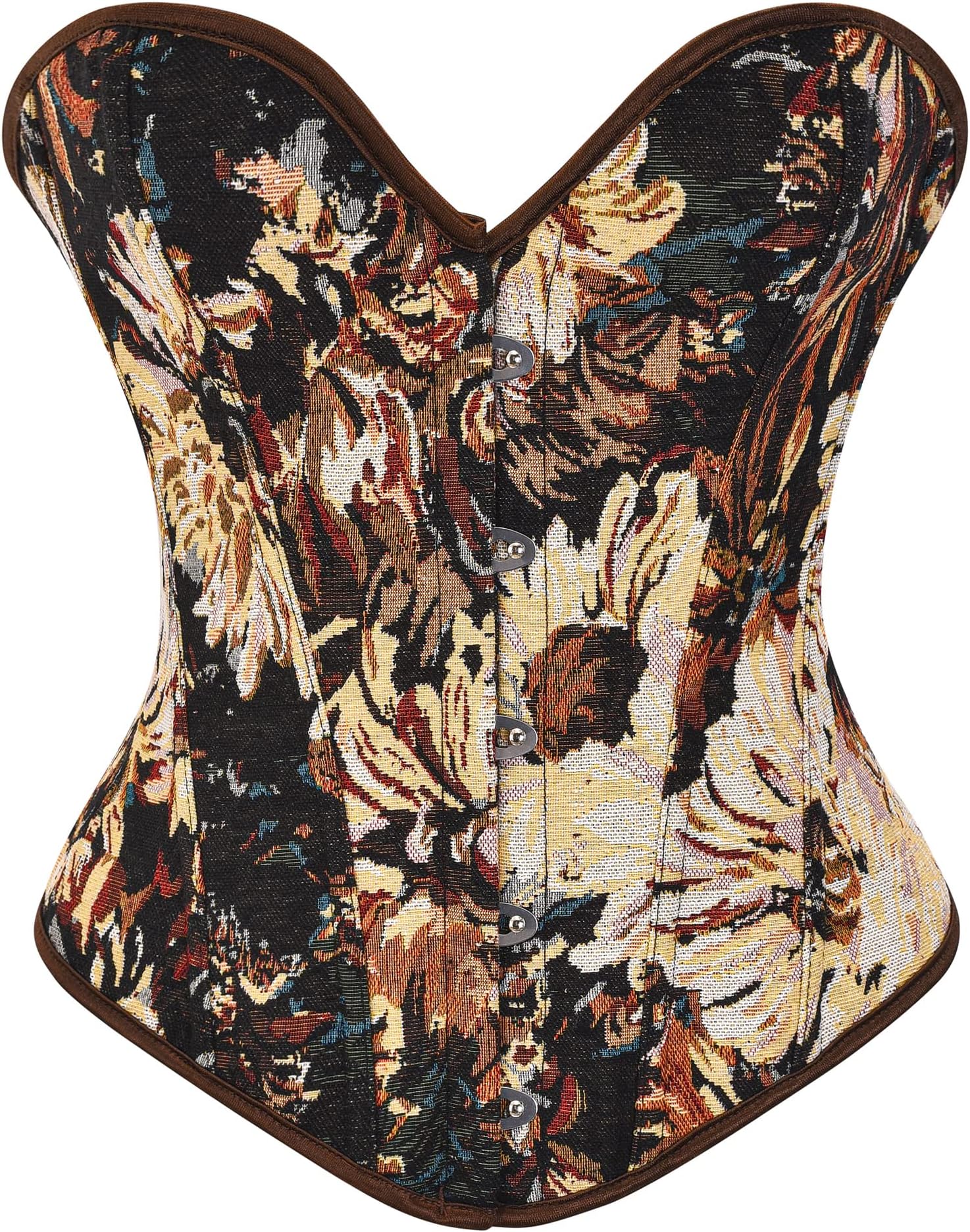 Womens Vintage Floral Denim Overbust Corset Bustier Top
