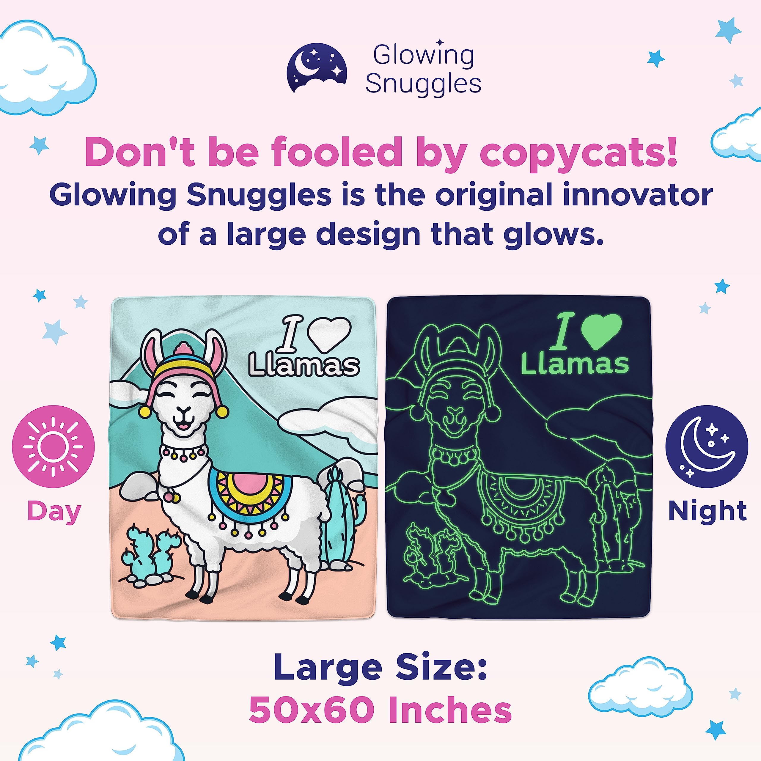 GLOWING SNUGGLES Lama-Decke – Leuchtet Im Dunkeln, 360 g/m², Weich, Für Kinder & Erwachsene