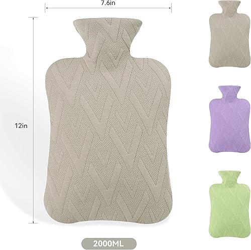 Miniatura 4 de samply Botella de agua caliente con tapa suave, bolsa de agua caliente de 2 L para calambres menstruales, alivio del dolor de cuello y hombros,