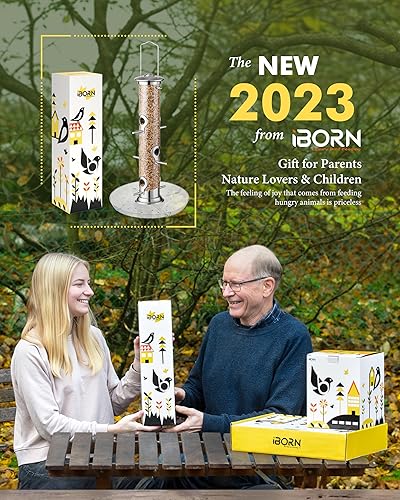 Miniatura 2 de iBorn Comedero para pájaros atrapador de semillas para colgar en el exterior, comedero de pájaros de 6 puertos para pájaros cardenales de metal de
