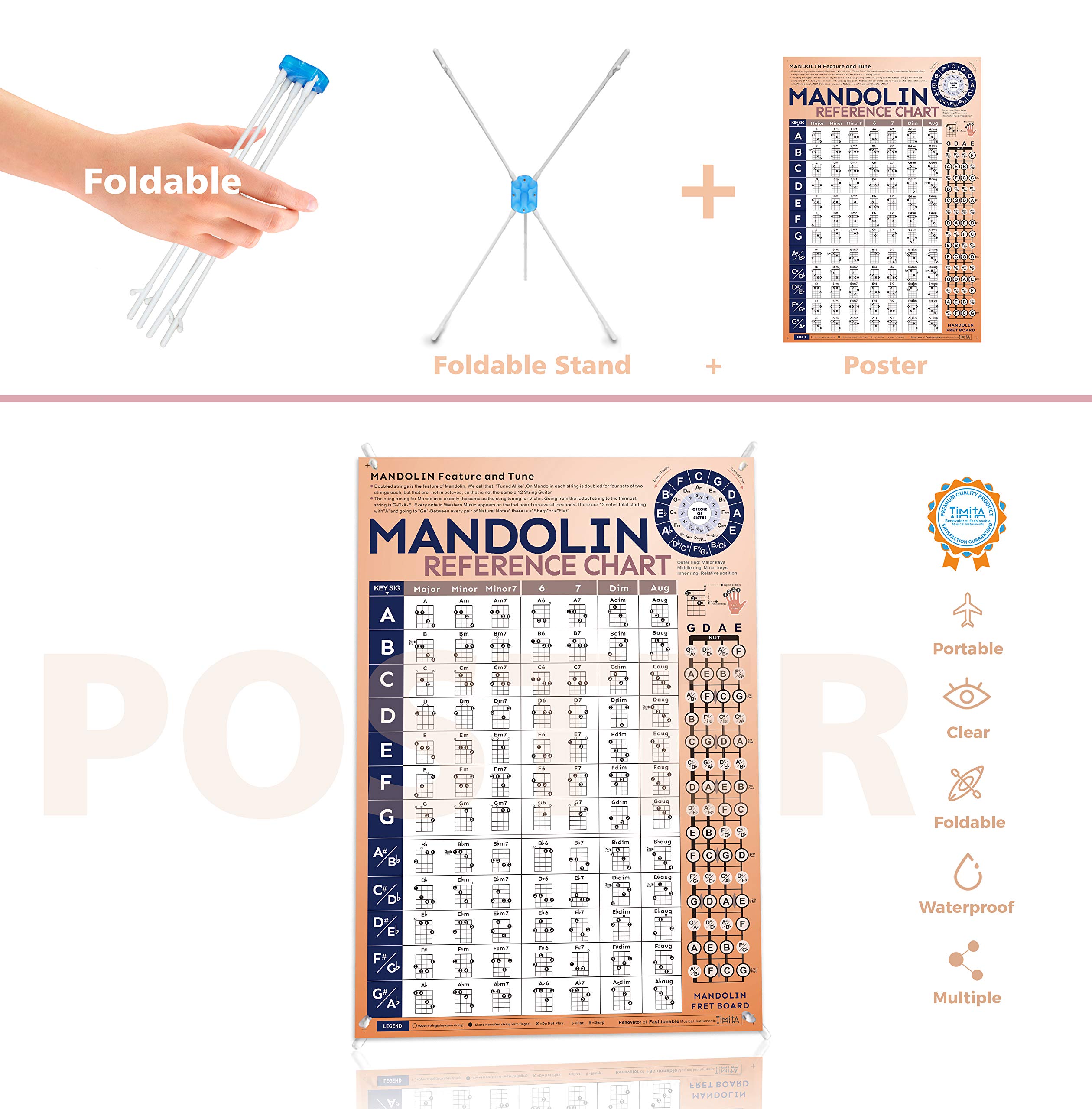 Mandolin Chord Chart Laminated Of Popular Mandolin Chords Mandolin ...